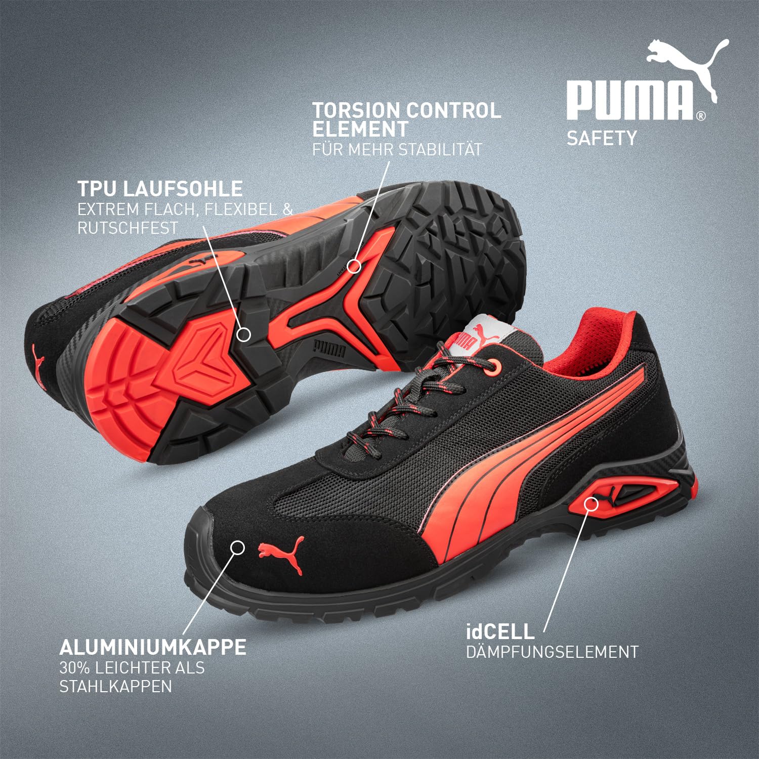 PUMA Safety Madrid Low S1PL FO SR - Zapatos de seguridad para hombre, antideslizantes, transpirables, puntera de aluminio, zapatos de trabajo