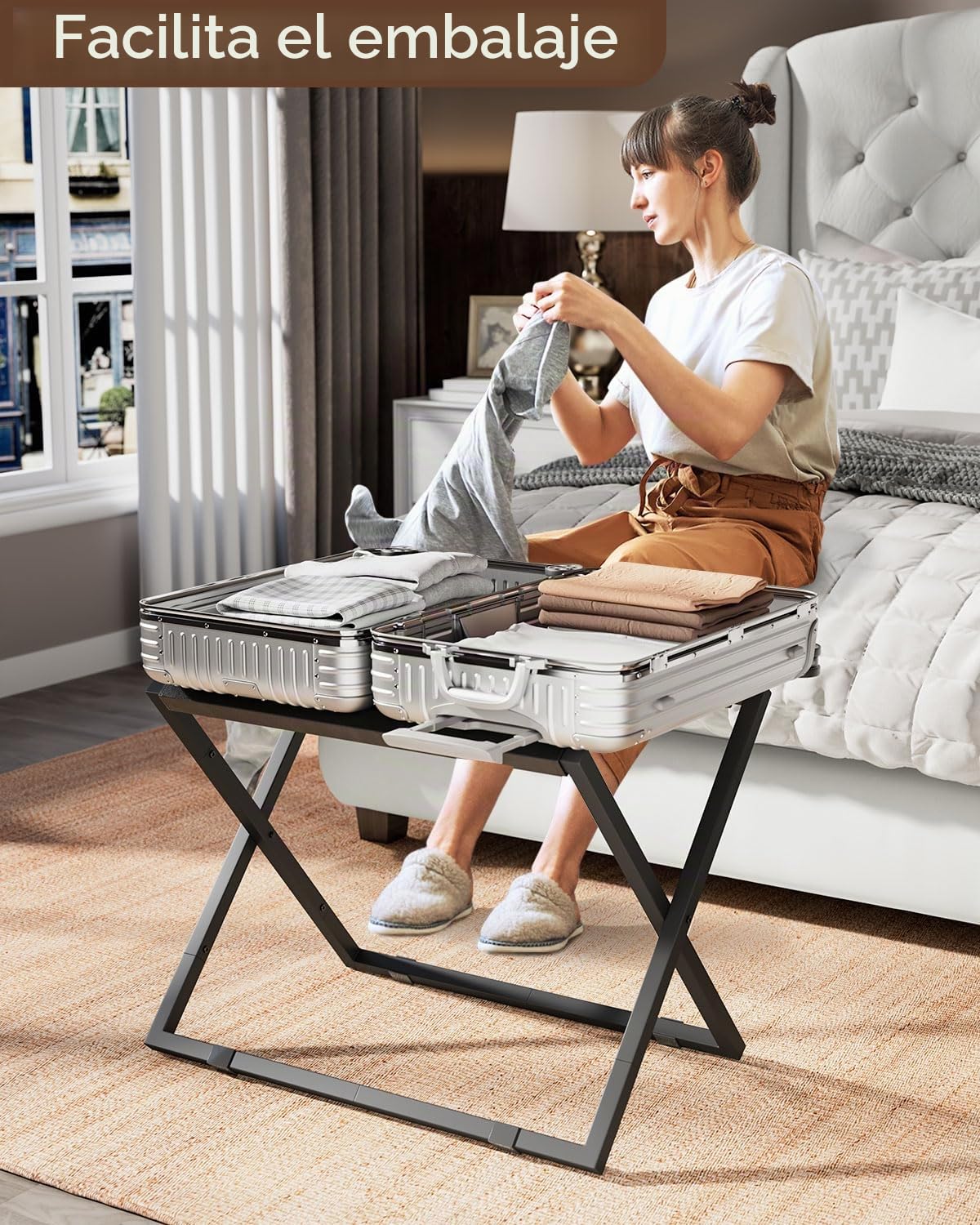 IBUYKE Luggage Rack for All Suitcase Sizes,Foldable Suitcase Stand,Metal Luggage Holder,Easy to Assemble for Bedroom Living Room Hotel,Black TLR001B-2