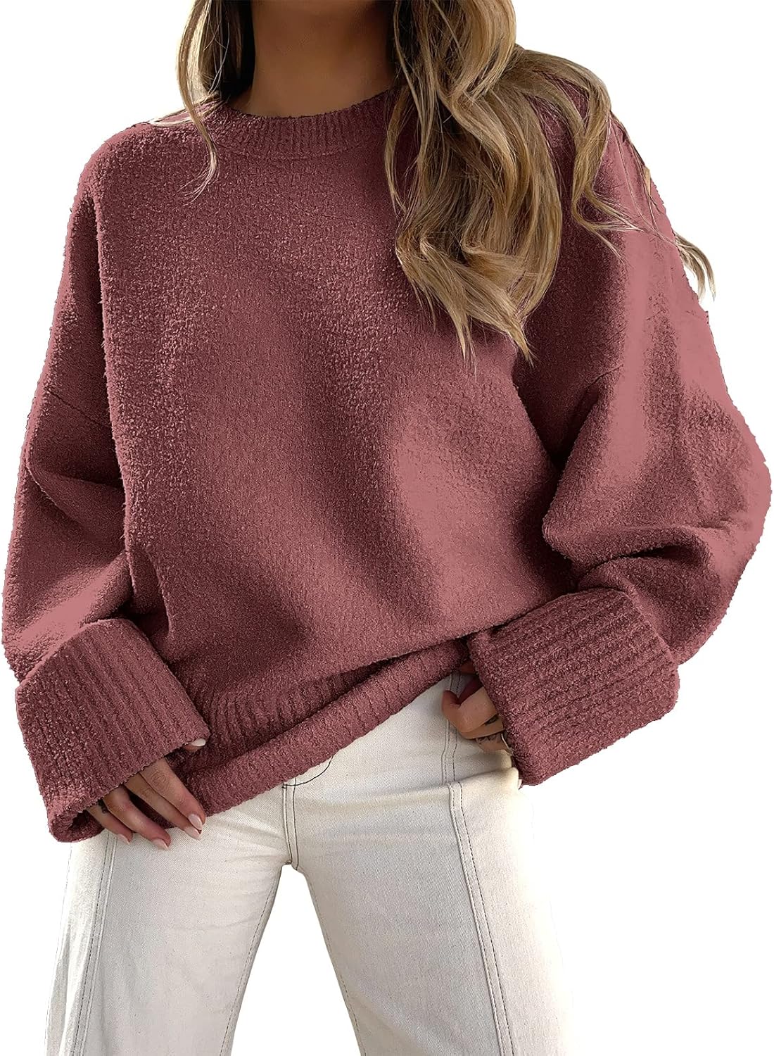 LOGENE Women's Oversized Sweater Crewneck Long Sleeve Soft Fuzzy Knit Pullover Sweaters 2025 Fall Winter Warm Tops Clothes