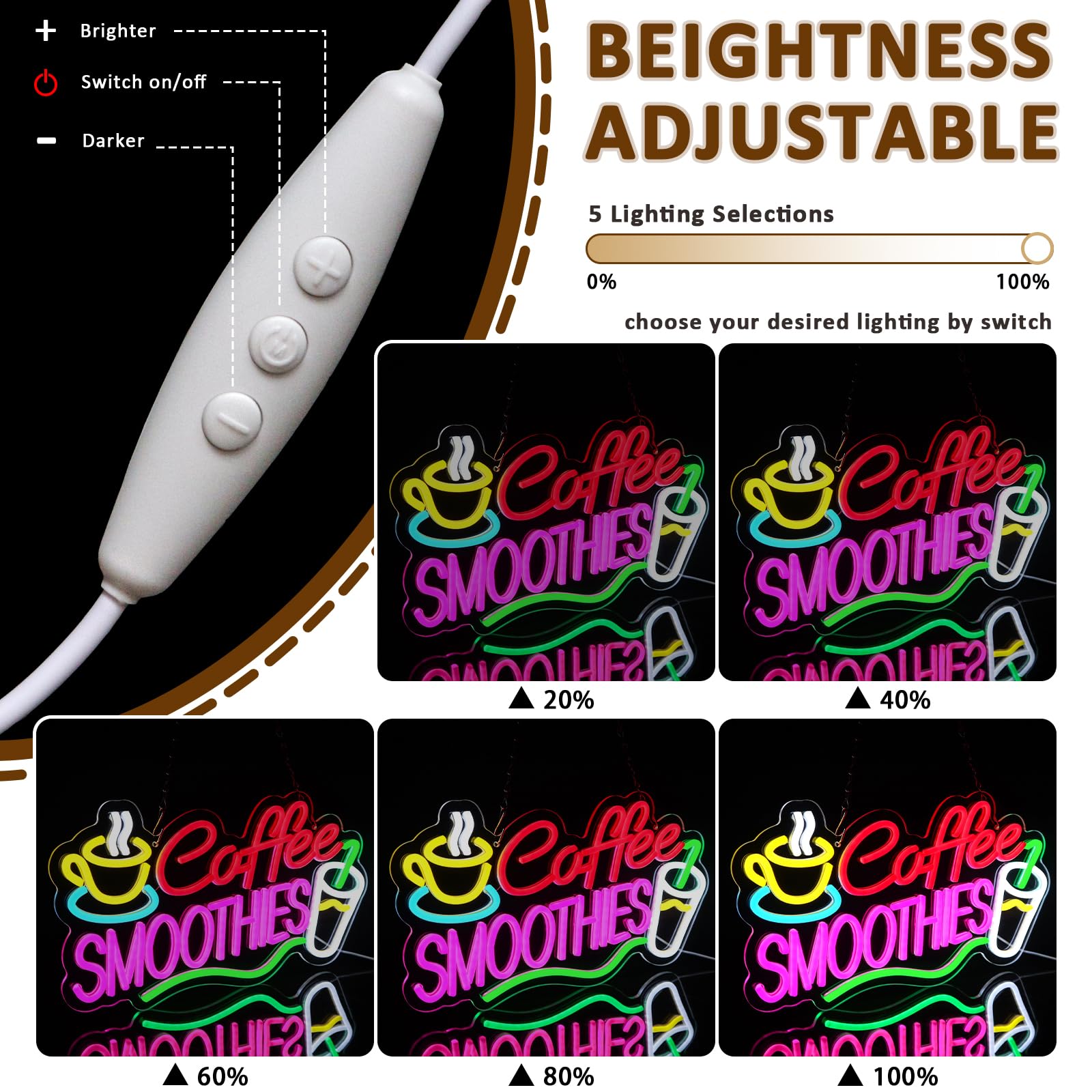 Letrero de neón para decoración de pared, letreros LED de batidos para negocios, luces de neón regulables por USB, 16.5 x 9 pulgadas, para bar, tienda de bebidas, cocina, hogar, pub, tienda de