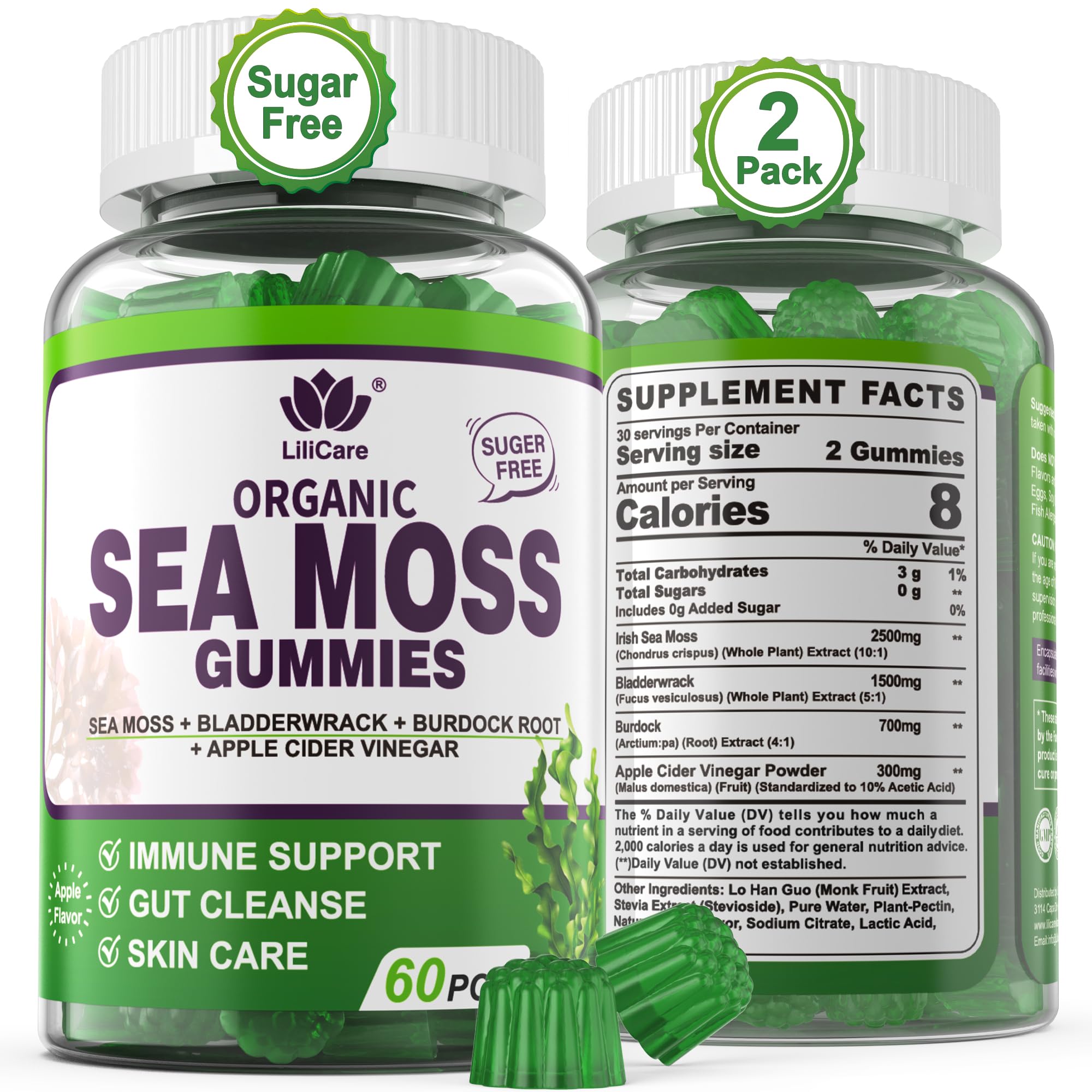 Sea Moss Gummies - Advanced Irish Sea Moss Supplement for Adults & Kids 60 Count (Pack of 2)