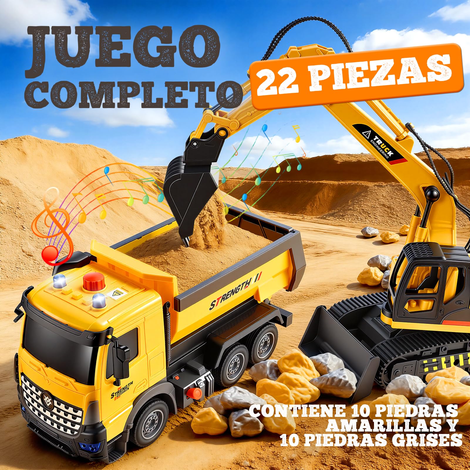 EUCOCO Juguetes Niños 3 4 5 6 7 8 Años, Camiones De Juguete para Niños 3-8 Años Regalo Niño 3-8 Años Excavadora Juguete Regalos Cumpleaños Niños Coches para Niños Vehiculos Construccion Juguete