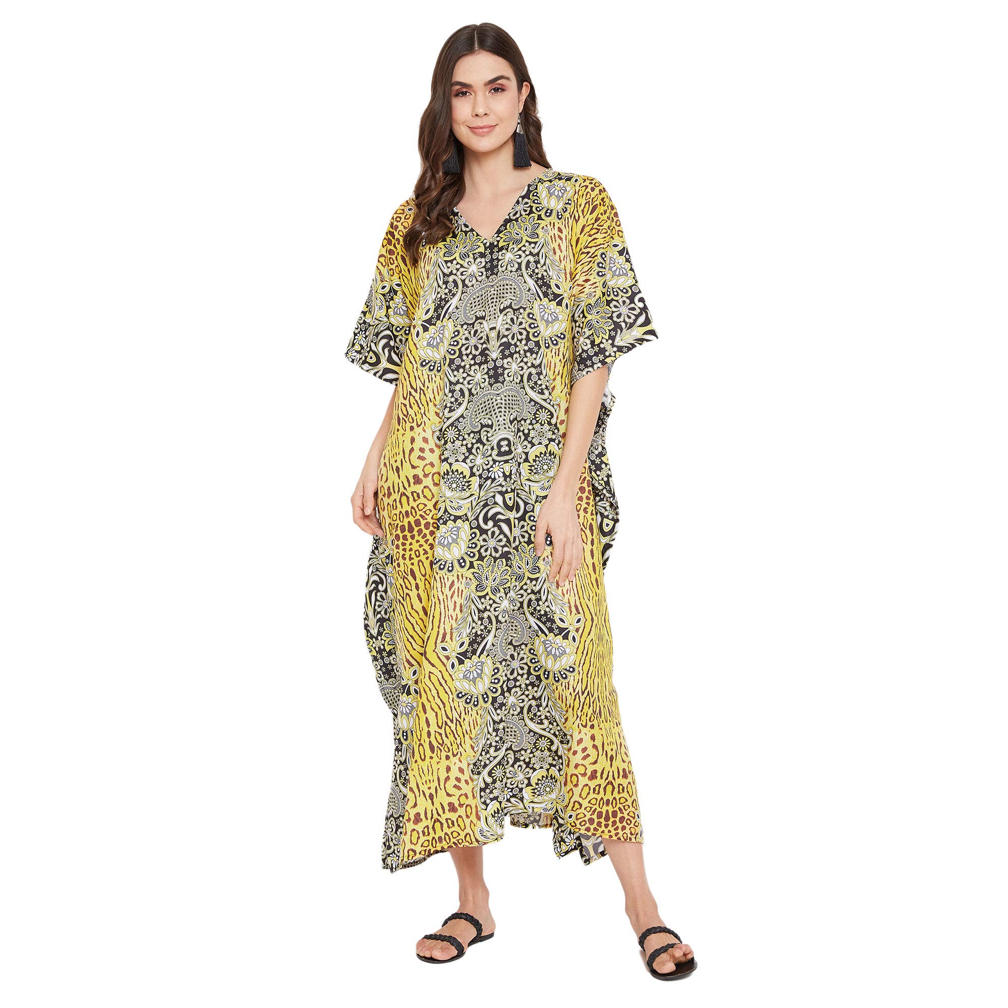 Gypsie BluKaftan Nighty for Women Polyester Plus Size Long Maxi Dresses Beach Caftan Cover Up Batwing Sleeve Casual House Dress Sleepwear for Lady Girls
