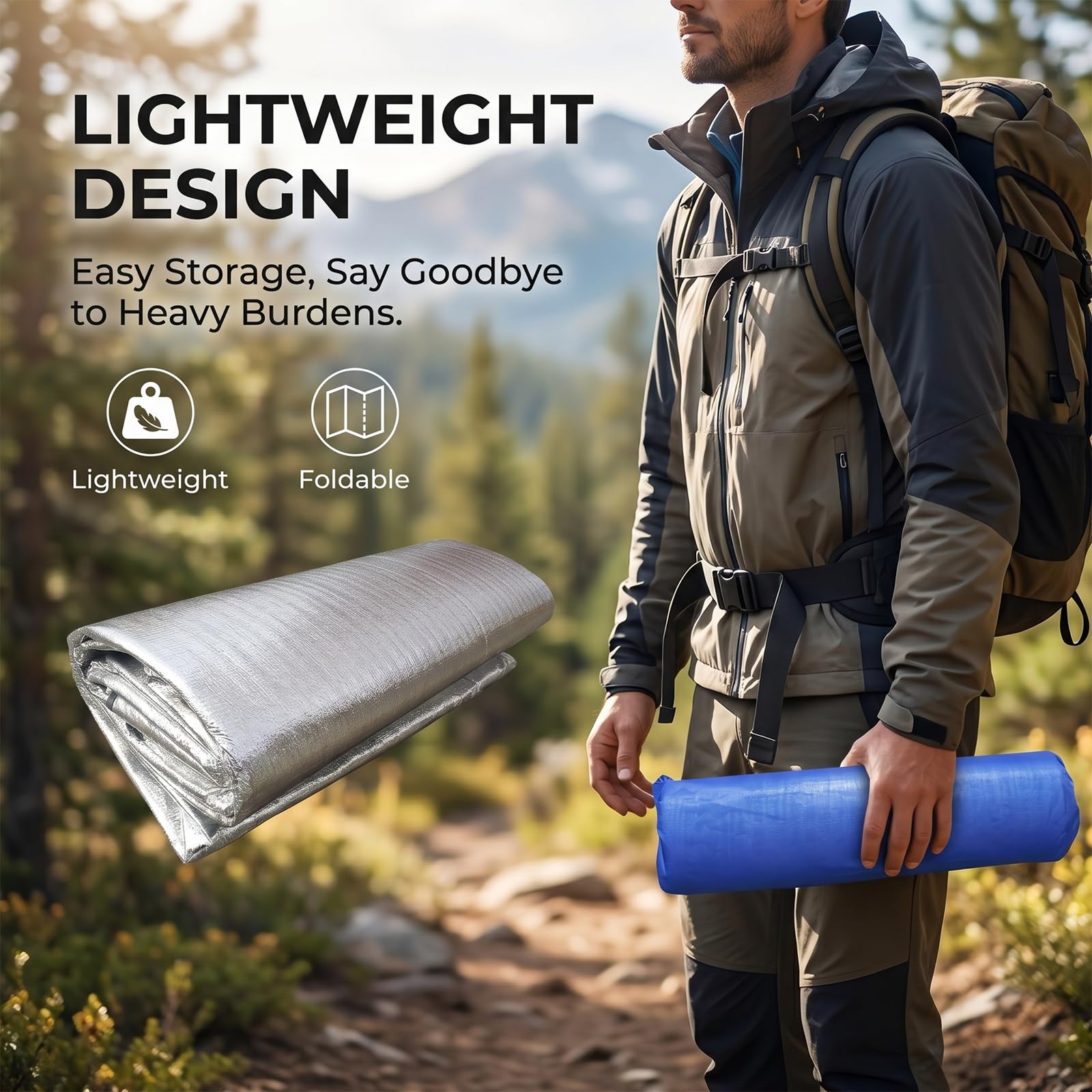 Alu Isomatte Schaummatten, 200x200cm Isoliermatte Faltbare Isolierdecke Zeltmatte Bodenmatte Thermomatte Schlafmatte für Camping Thermodecke Matte aus Aluminiumfolie