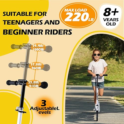 Miniatura 2 de Kick Scooter for Kids Ages 6+, Teens & Adults, Adjustable Handlebars, Rear Brake, Big Wheel Foldable Scooter for Indoor & Outdoor