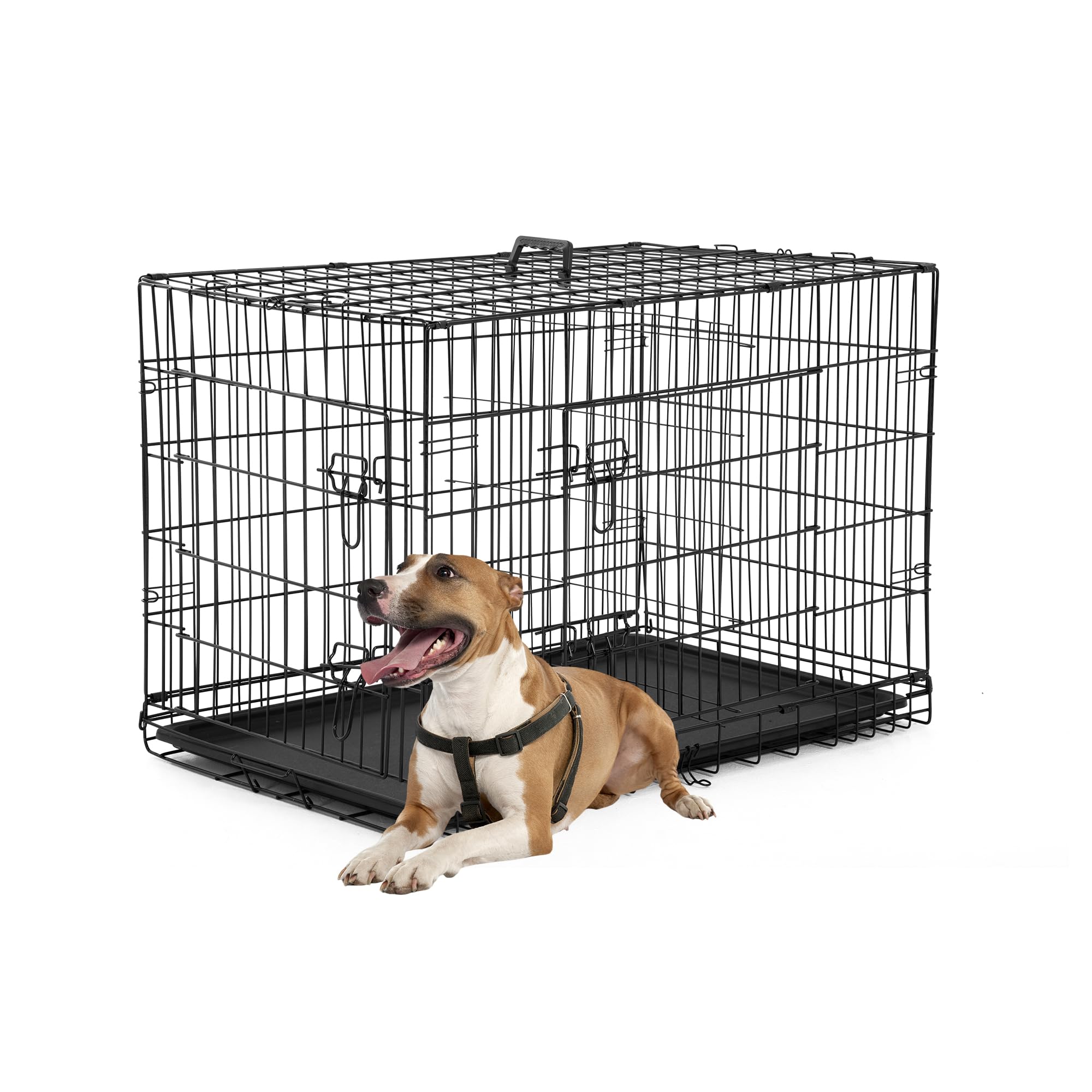 FDW Dog Crate Dog Kennel Cage with Double Door,36 inch Folding Metal Wire Dog Cage with Removable Tray&Divider Panel,Pet Crate for Medium Dogs,Black
