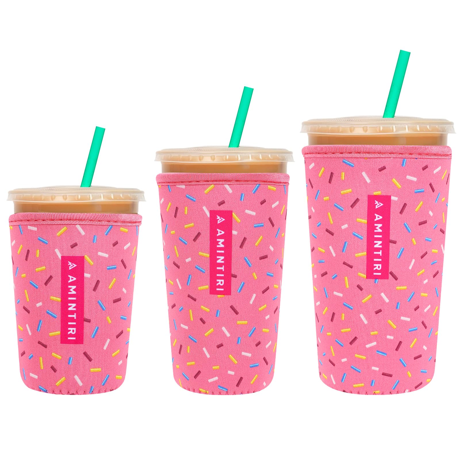 3 Pack Reusable Sleeve for Iced Coffee Cup, Coffee Neoprene Sleeve for Iced&Hot Drinks, Coffee Sleeve Compatible with Starbucks, Dunkin Coffee Cup. (Sweet Candy)