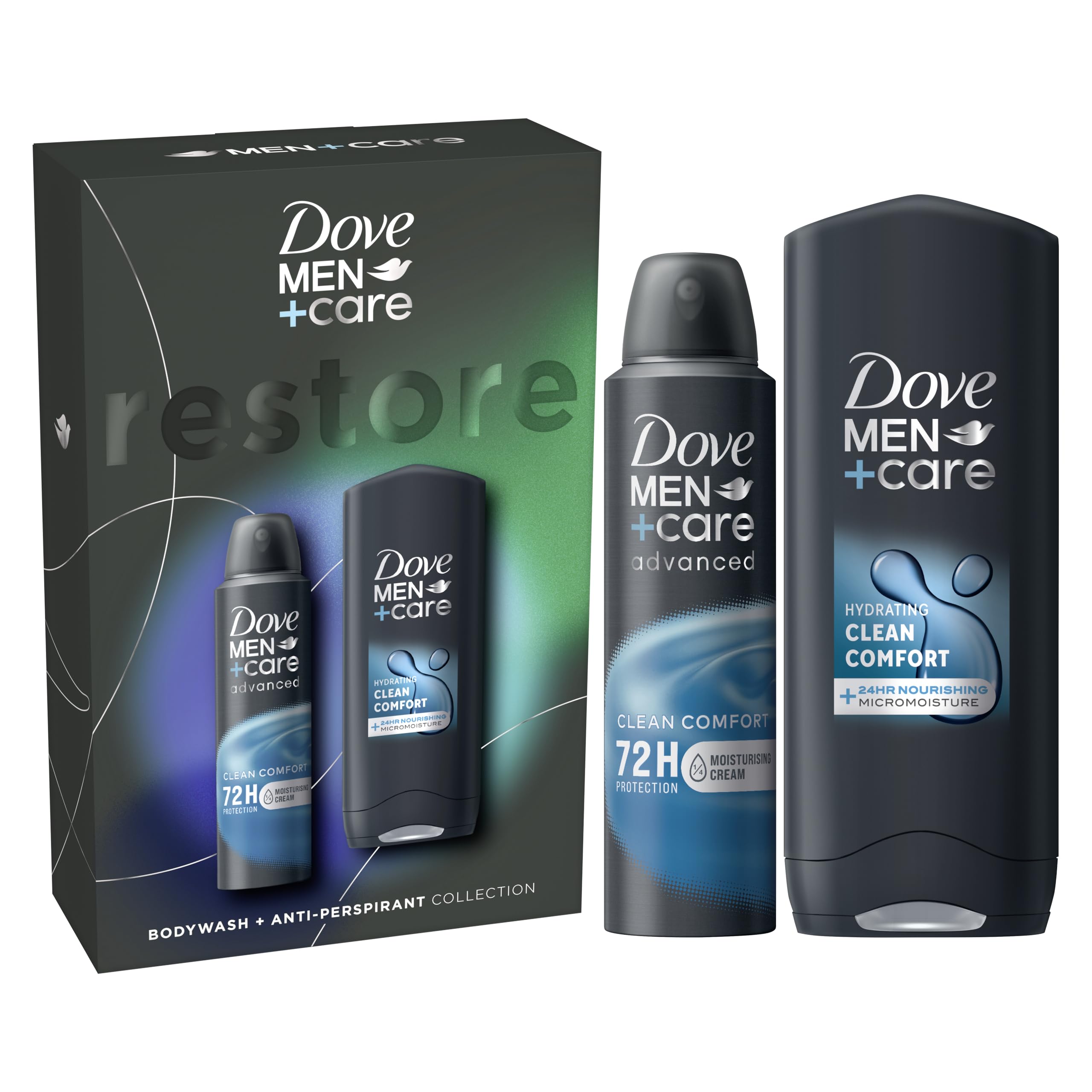 Dove Men+Care Restore Collection Body Wash Shower Gel & Antiperspirant Deodorant Gift Set for all-day comfort and protection 2 piece