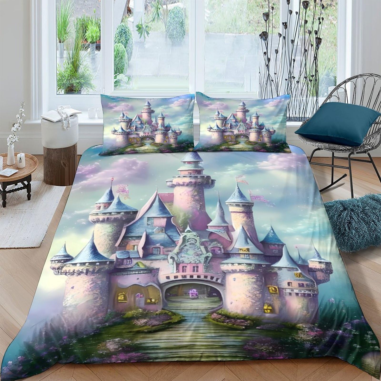 Ctjqhvkz Style-7 3D Printed Dream Castle Fitted Sheet Microfiber Soft Decorative Fantasy Palace Mattress Cover For Bedroom Guest Room Single（135X200cm）