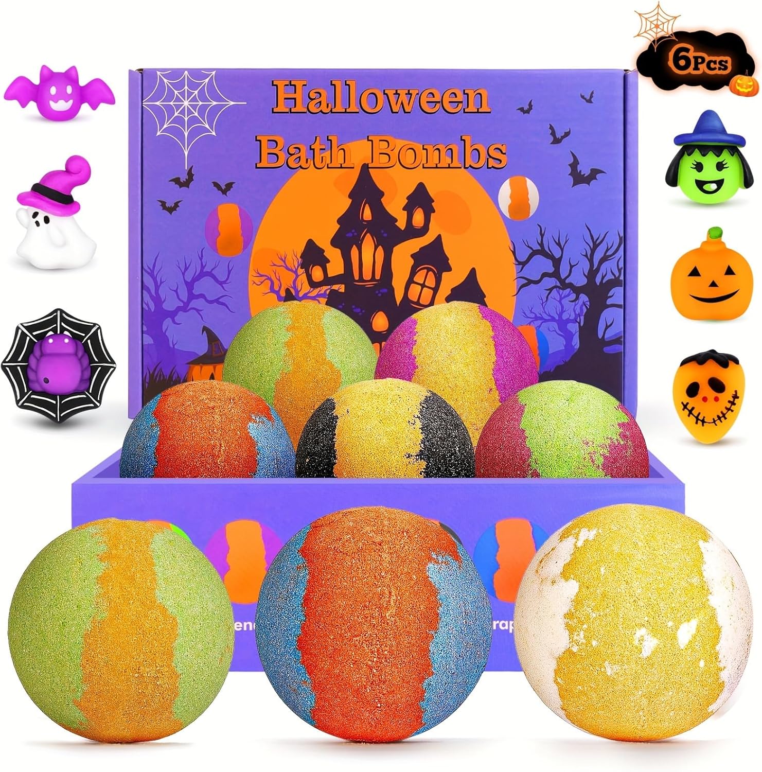 6pcs Halloween Bathbombs with Surprise Toys Inside Fun Relaxing Bath Set