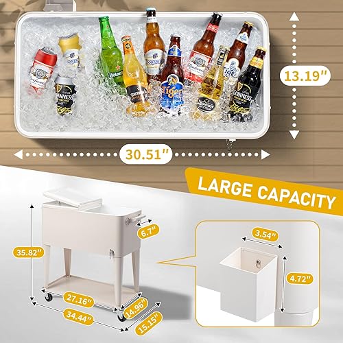 Miniatura 2 de Outvita Baúl de hielo rodante de 80 cuartos de galón, enfriador de bebidas portátil con lavabo, bandeja de almacenamiento inferior y abridor de