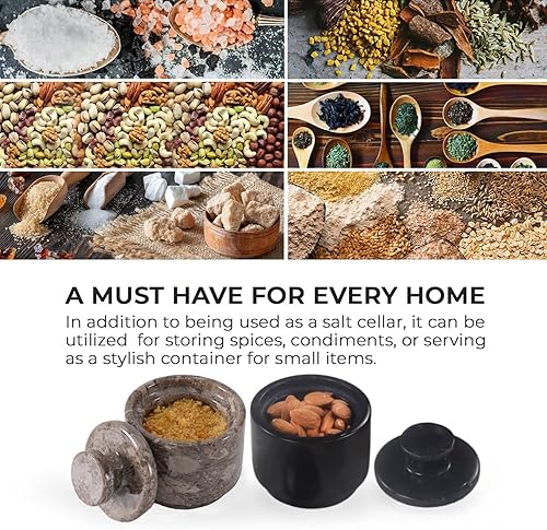 Miniatura 46 de MARBLOUS KRAFTS Salero de Mármol 3" Cebra Negra y Verona Cuenco de Sal Escamosa y Pimienta con Tapa, Almacenamiento para el Hogar y Recipientes