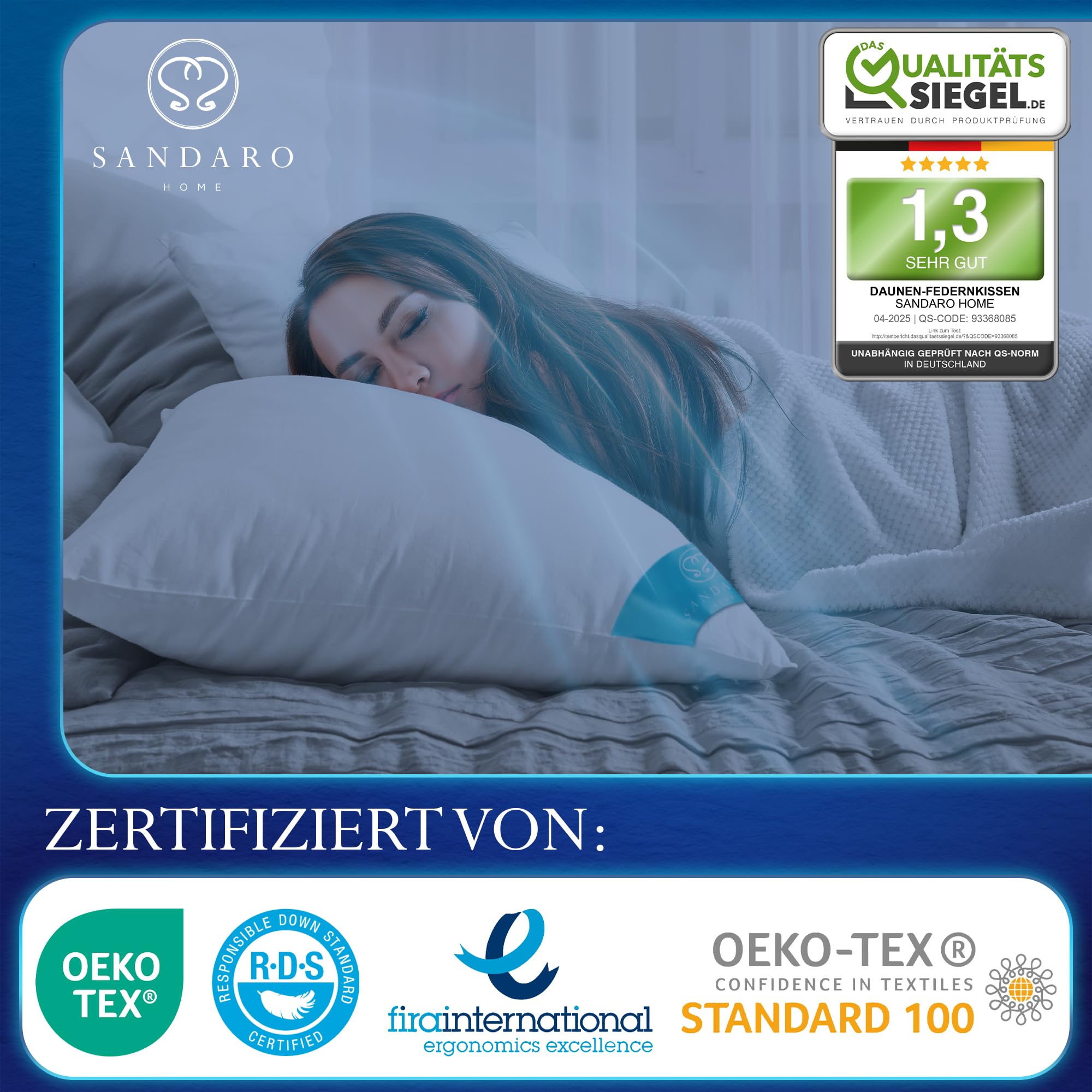 Kopfkissen 80x80 Federn Und Daunen 2er-Set – Allergiker Freundlich, Oeko-Tex Zertifiziert – Atmungsaktiver Bezug Aus 100% Baumwolle – Langlebiges, Stützendes Bettkissen Für Erholsamen Schlaf
