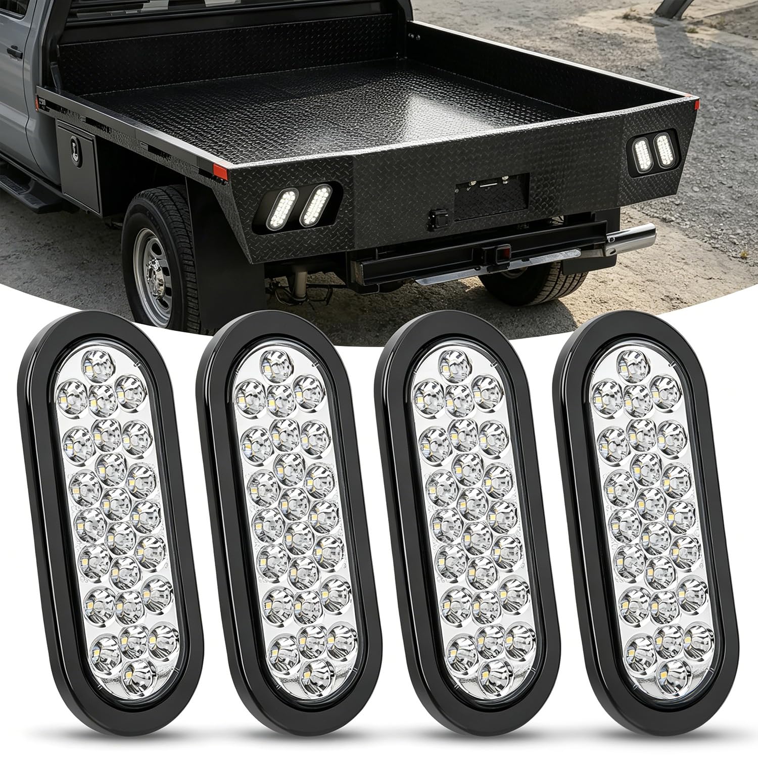 Nilight 6" Oval Trailer Tail Light 4PCS White 24LED Back Up Reverse Lights