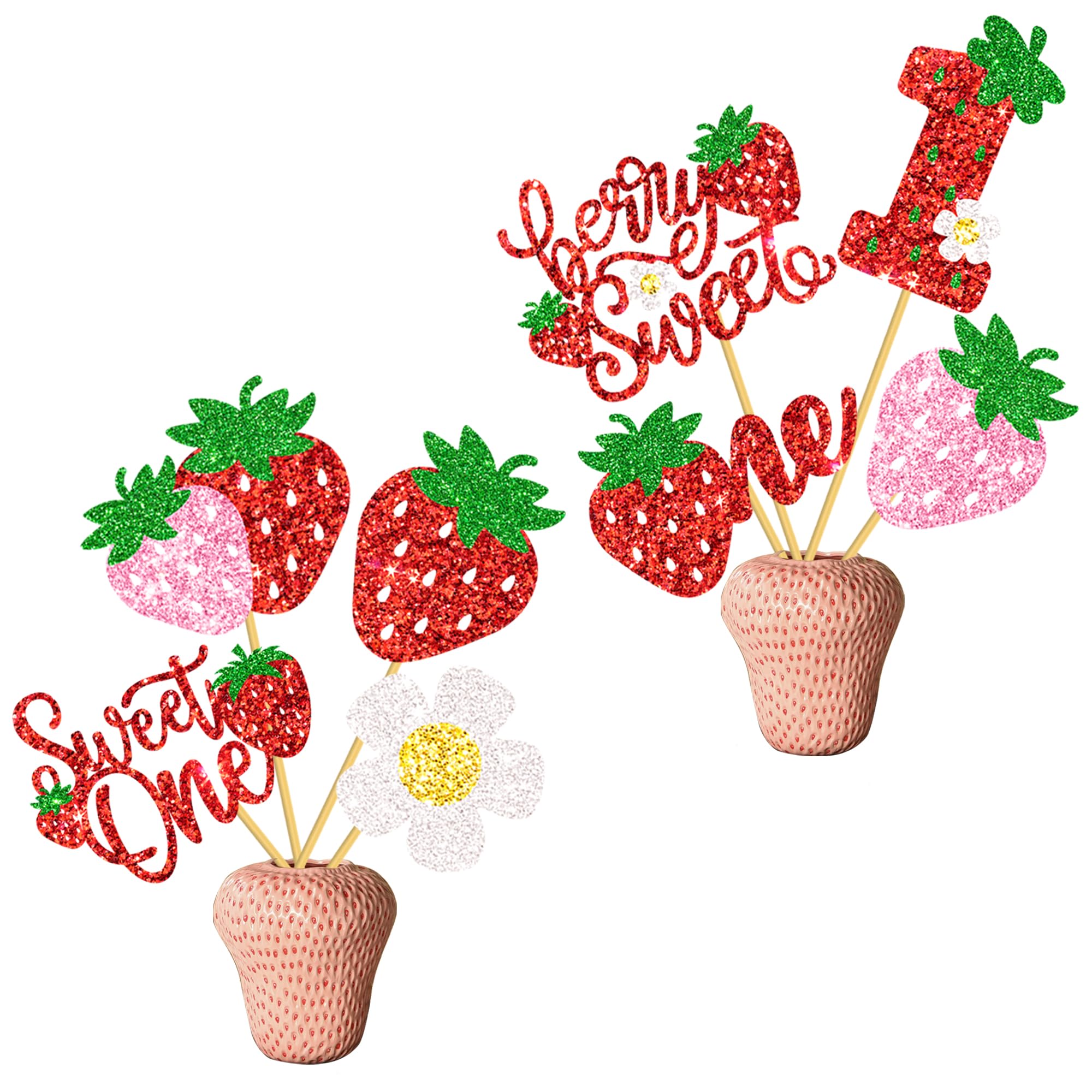 Strawberry Sweet One Centerpiece Sticks 16pcs Berry First Birthday Party Decorations Strawberry Theme 1st Birthday Table Toppers Party Centerpiece