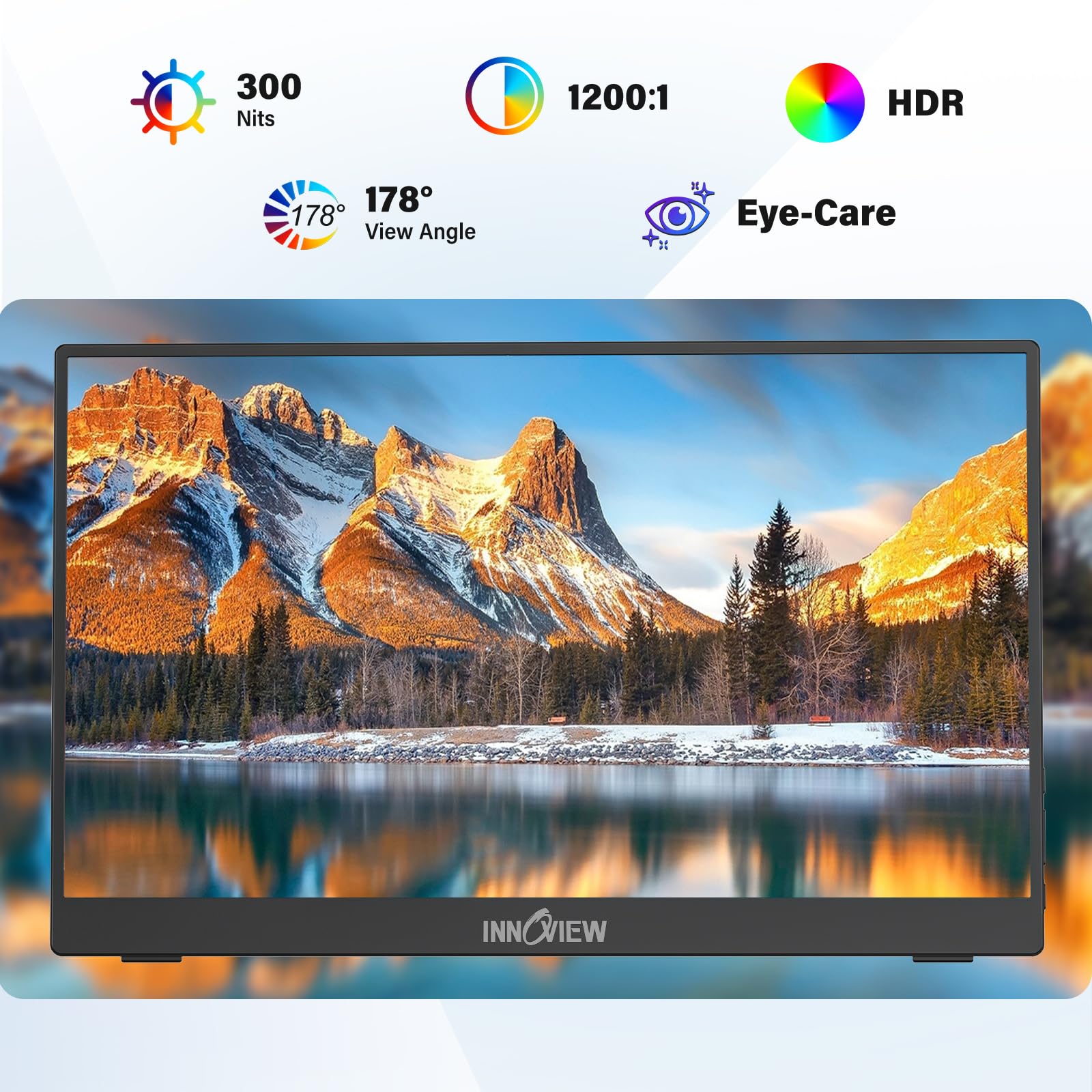 InnoView 15.6'' Portable Monitor for Laptop FHD 1080P USB-C Travel Monitors Built-in 90° Adjustable Stand with Bag, HDR IPS Portable Laptop Monitor for MacBook PC Phone Xbox PS4/5 Switch view 2