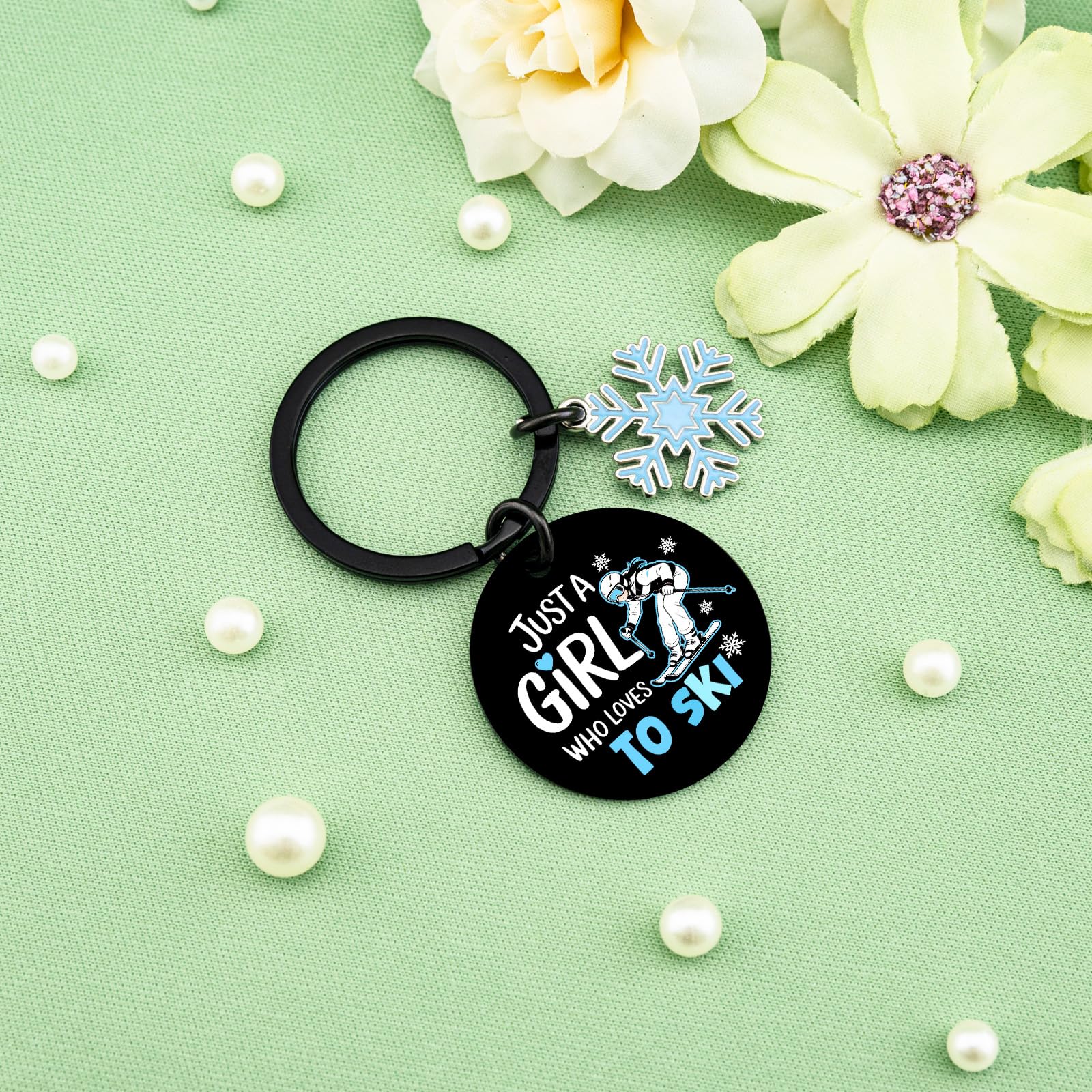 Ski Gifts for Women Skiing Accessories Best Gifts for Skiers Snowboarding Gift for Girls Friends Sister Daughter Coworker Birthday Gift Ideas Funny Keychain for Girls Just A Girl Who Loves to Ski