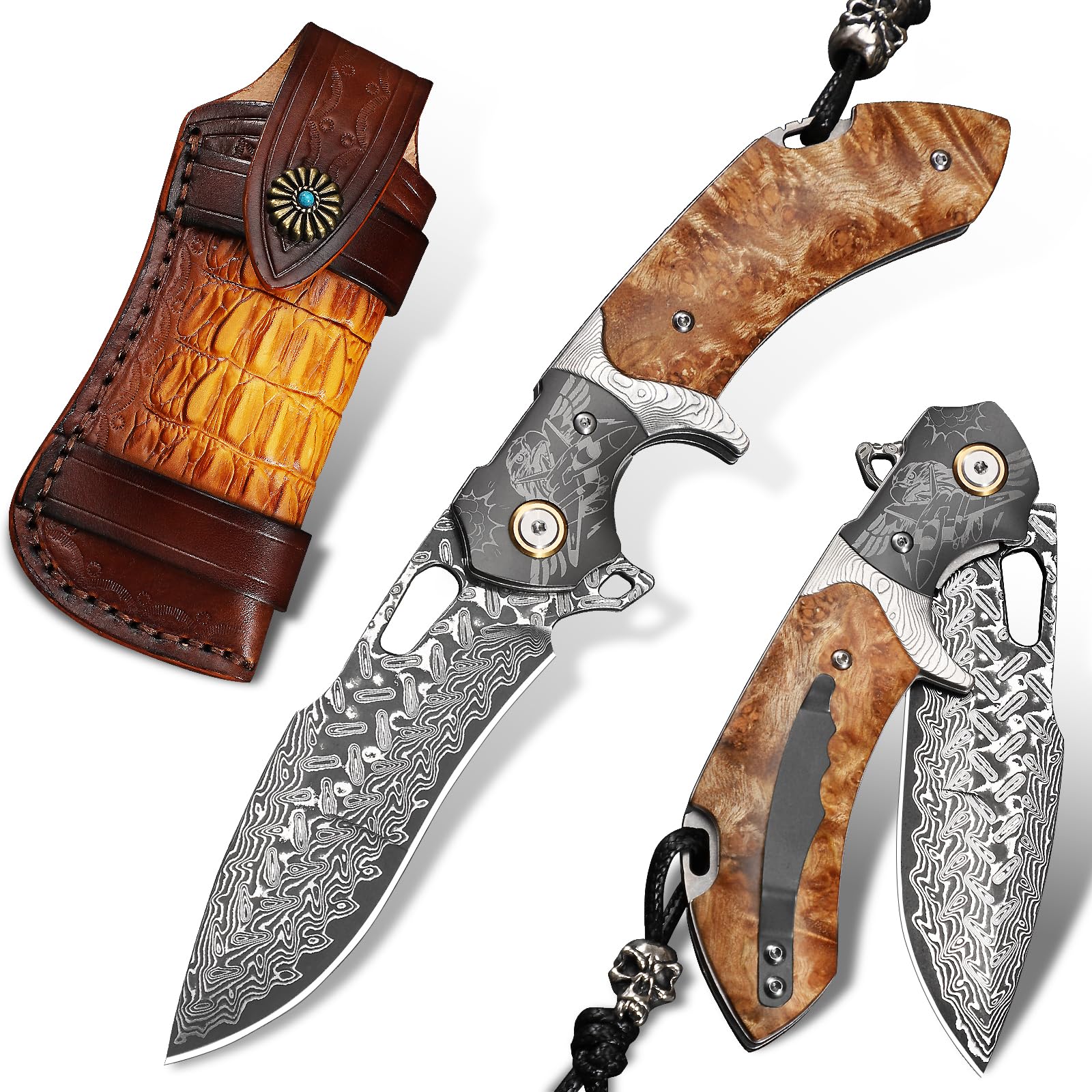 Amazon.com : ALVELY Damascus Steel Folding Pocket Knife，8.6in