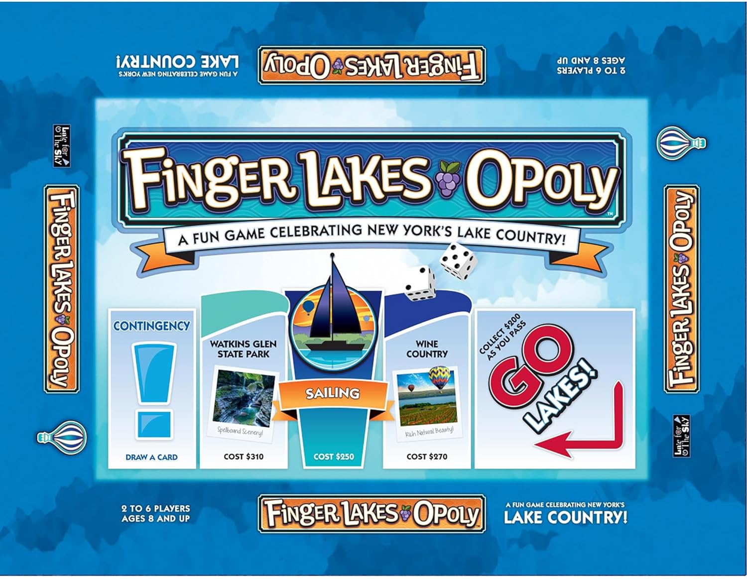 Late For The Sky Finger Lakes-Opoly Board Game – Family Strategy Board Game, New York Lakes Theme, 2-6 Players, Ages 8+, Traditional or 1-Hour Play with Tokens, Cabins and Lodges