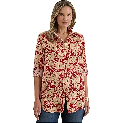 Lauren Ralph Lauren Plus Size Relaxed Fit Floral Linen Shirt red/tan