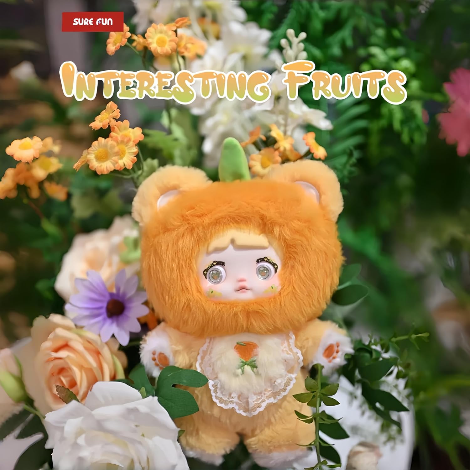 (Official License) Nommi-Interesting Fruits Series Plush Blind Box - Fruit Themed Stuffed Toy with Lace Apron, Cute Cartoon Doll Face for Kids Room Decoration & Gift