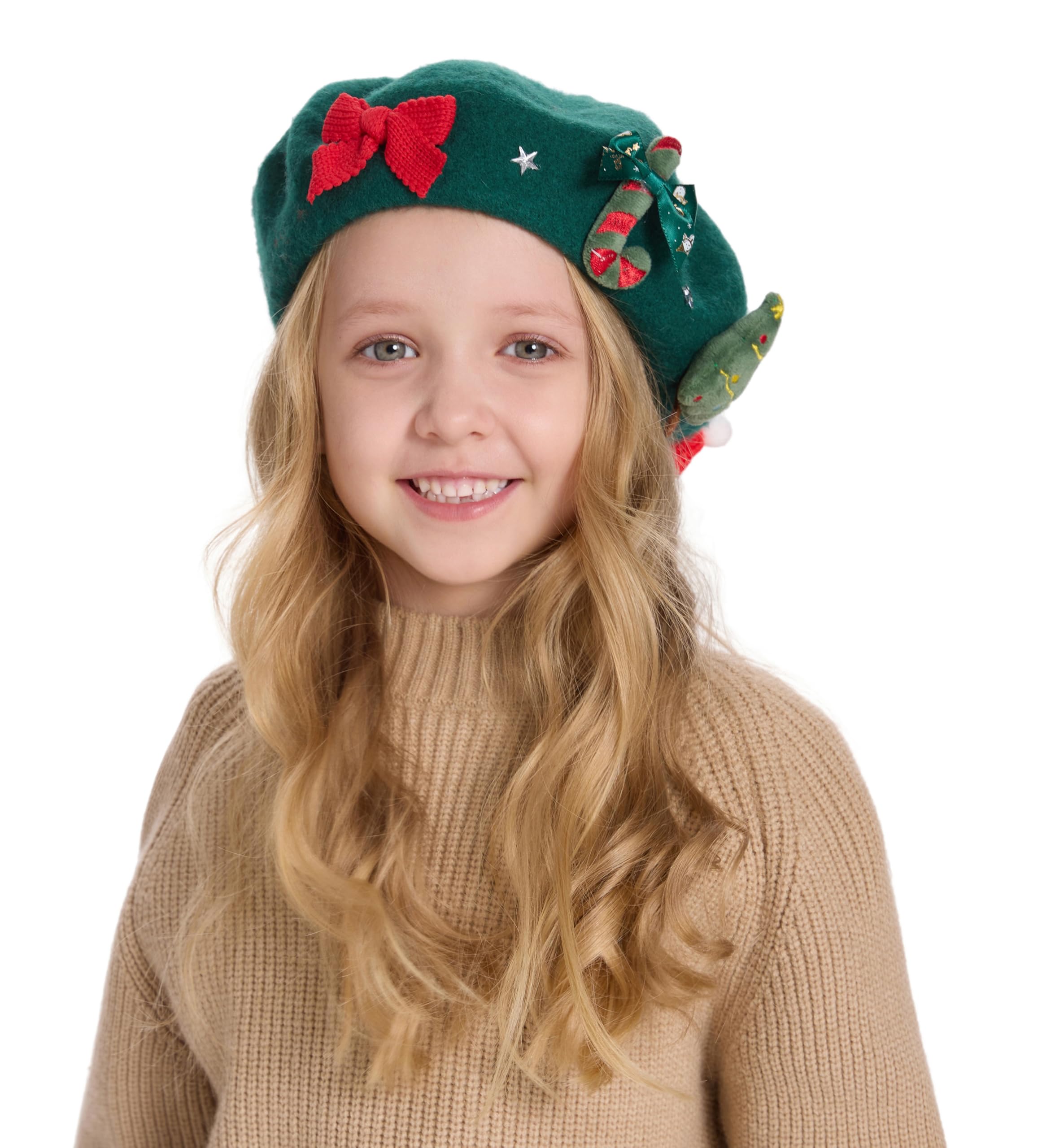 ZLYC Wool Kids Beret Hat Girls Solid Color Artist French Beret Cap(Christmas Tree Green),One Size - Image 2
