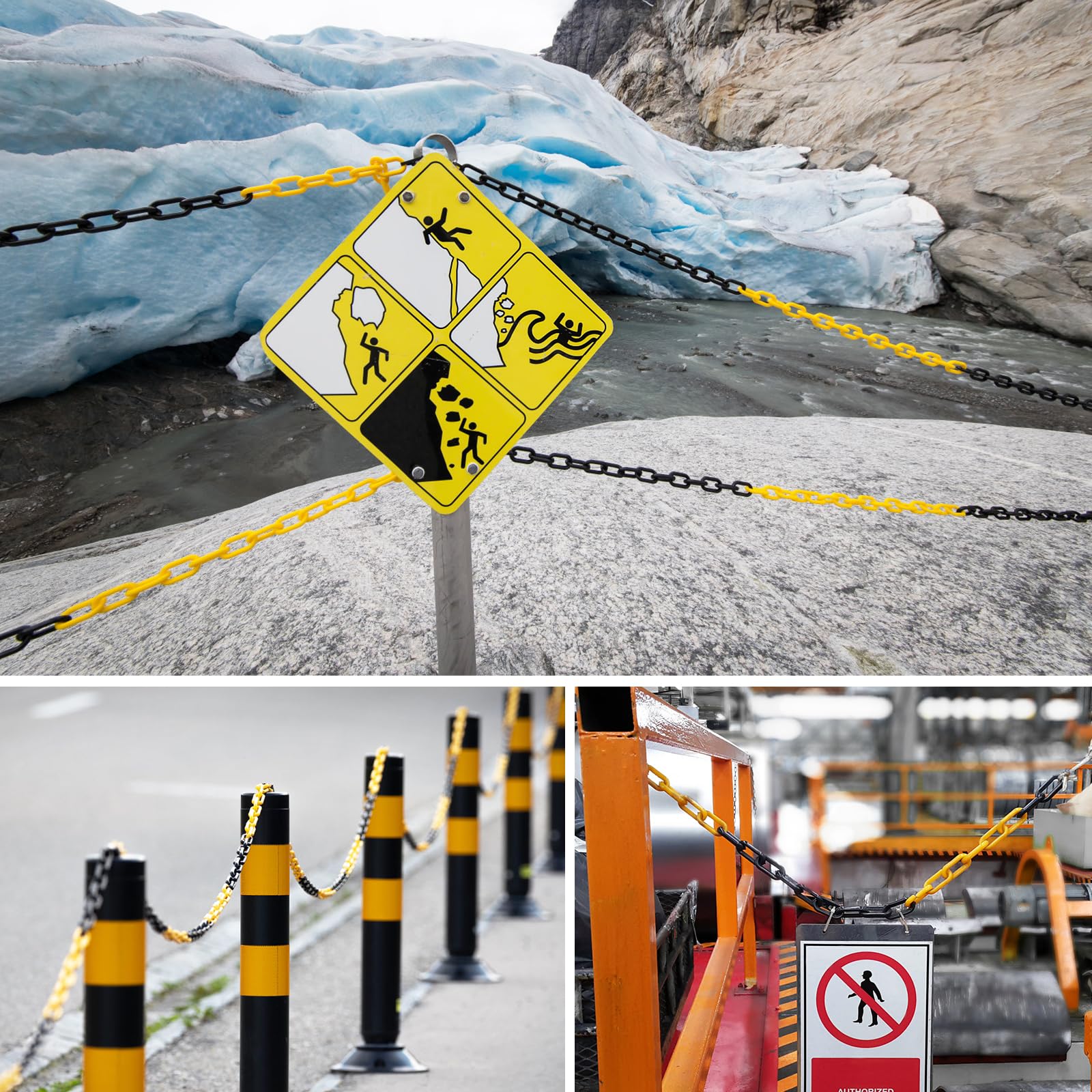 Catena Barriera Plastica 10mx6mm, Catena di Avvertimento Alta Visibilità, Catene Barriere Sicurezza Catene Plastica per Parcheggio Controllo della Folla Traffico (Nero e Giallo)