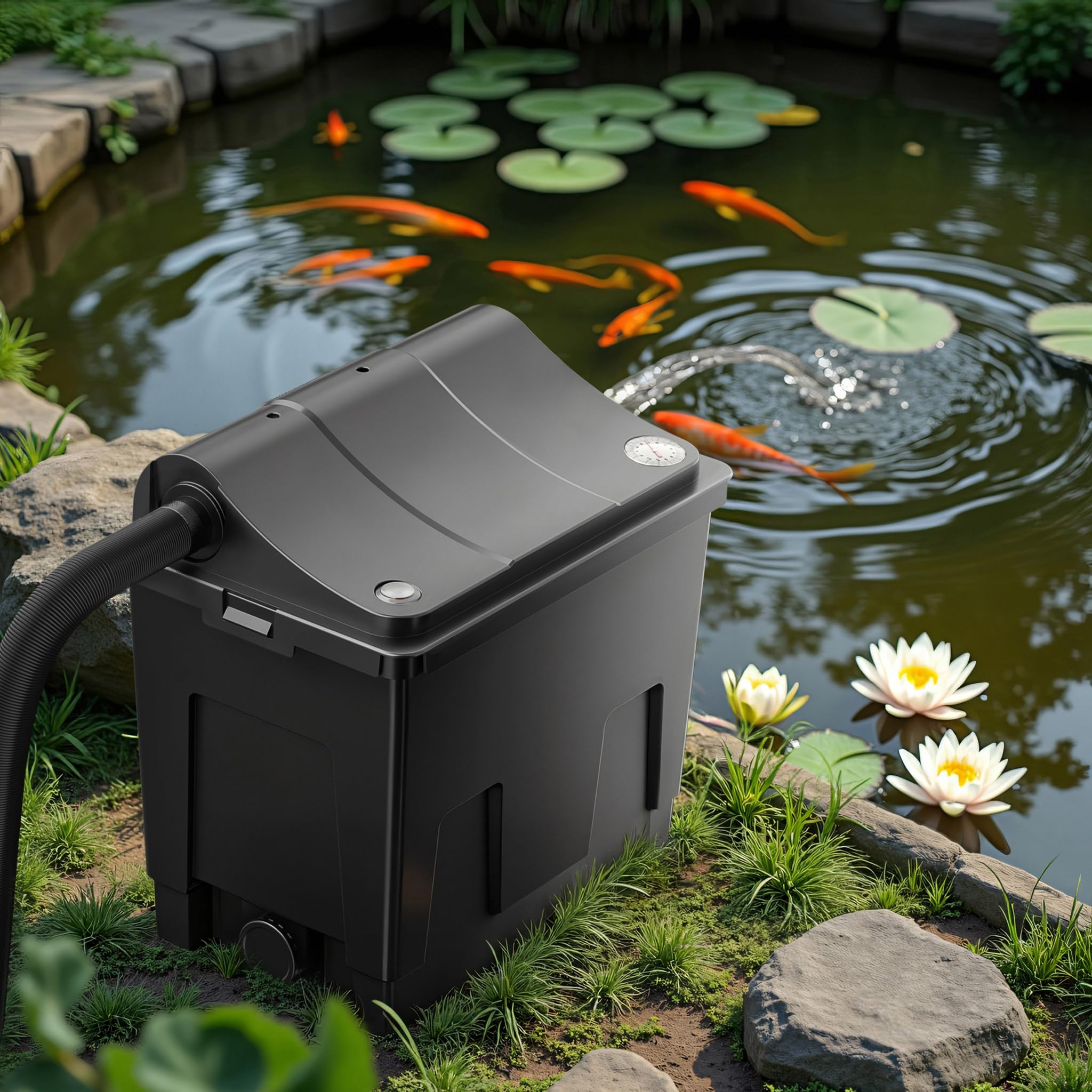 SunSun CBF-200A Bio filtr do oczka wodnego z systemem 1-komorowym do stawu Koi, 6000 l/h z materiałem filtracyjnym Biofiltr Bio filtr do oczka wodnego z systemem filtracyjnym o przepływie ciągłym