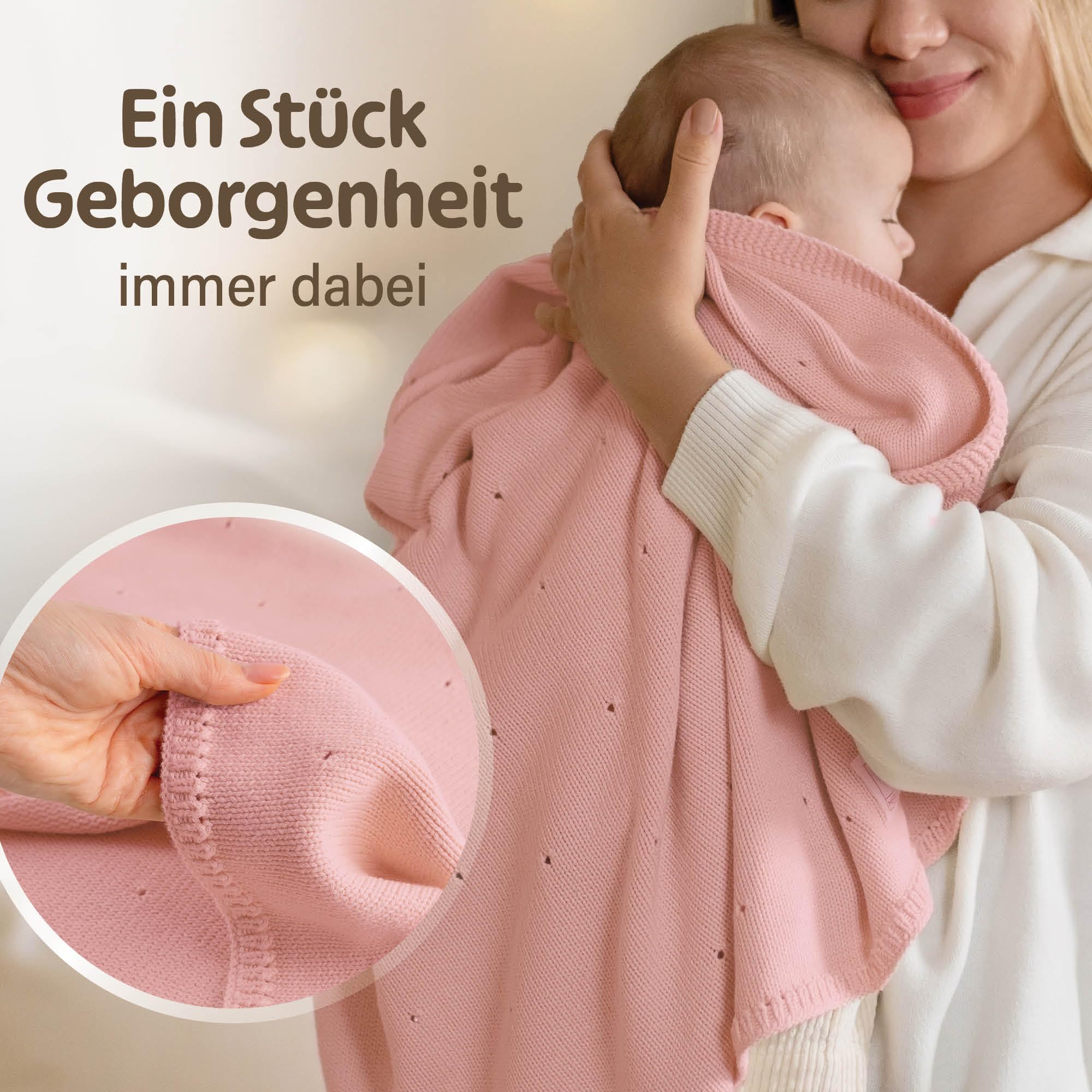 Merle Toys® Premium Babydecke Baumwolle, 100% Bio - GOTS & Oeko-TEX Zertifizierte Strickdecke, Baby Decke Neugeborenen, Kuscheldecke Baby, Blanket Newborn Cotton, Babydecke Bio Baumwolle, Rosa