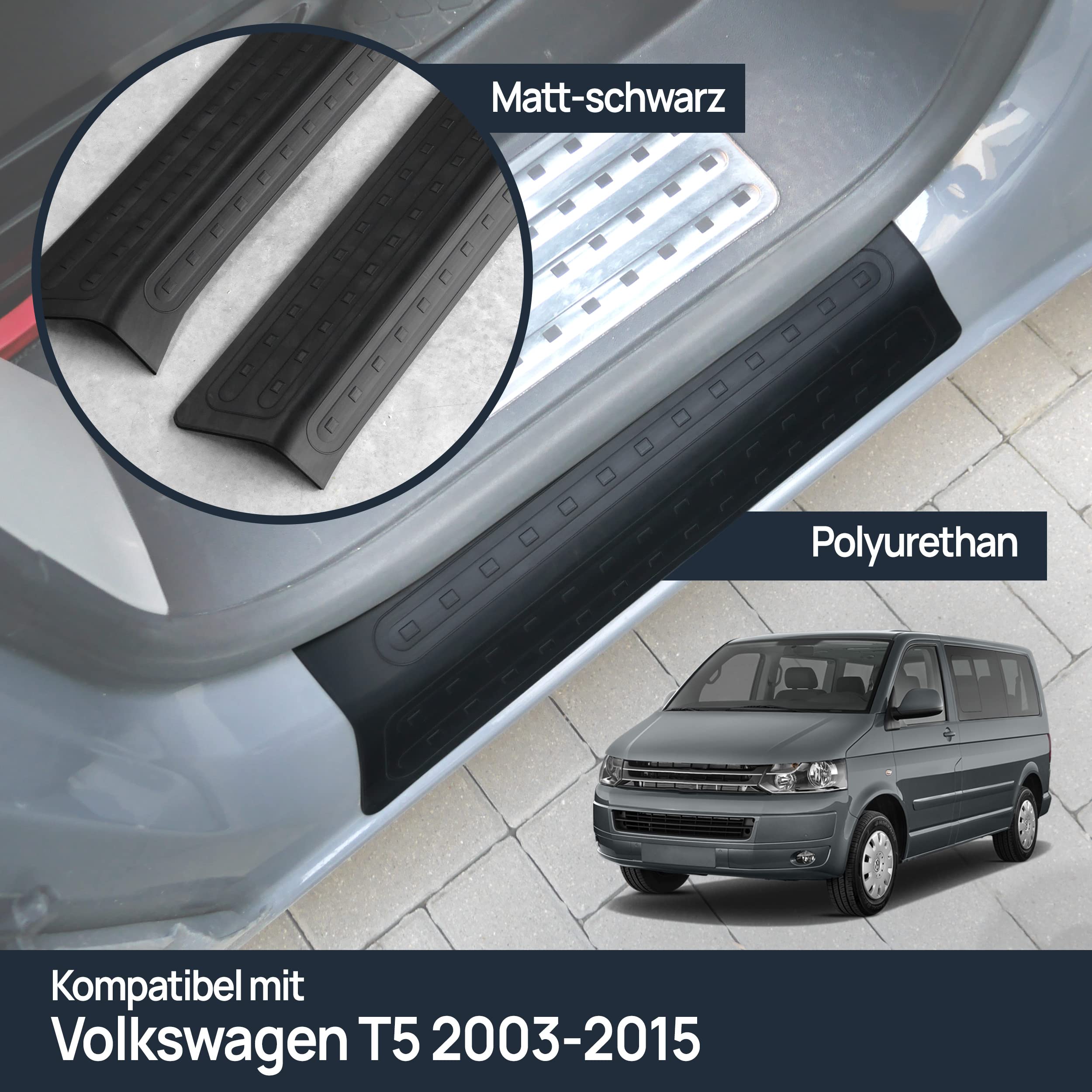 CHROMEMASTER | Zubehör, Einstiegsleisten Kompatibel mit Volkswagen T5 2003-2015 | Schutzleisten aus Polyurethan, Mattschwarz | Schützen Türschwellen und den Lack Deines Autos vor Beschädigung