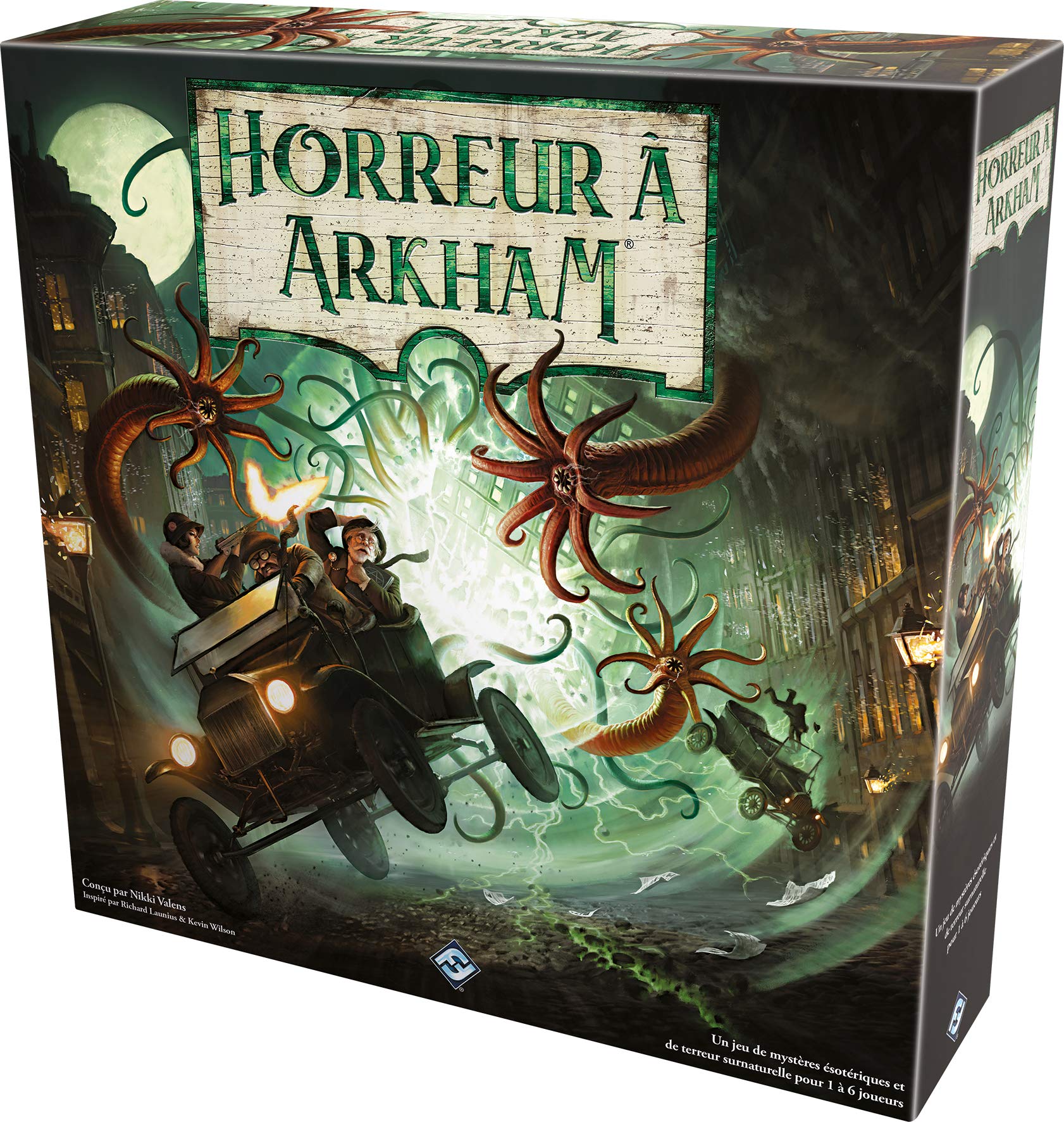 Asmodee - HORROR A ARKHAM : Gra karciana - Gra planszowa od 14 lat - Gra ewolucyjna i kooperacyjna - 1 do 4 graczy - 1-2 godziny - Świat H.P. Lovecraft - W języku francuskim - Fantasy Flight Games