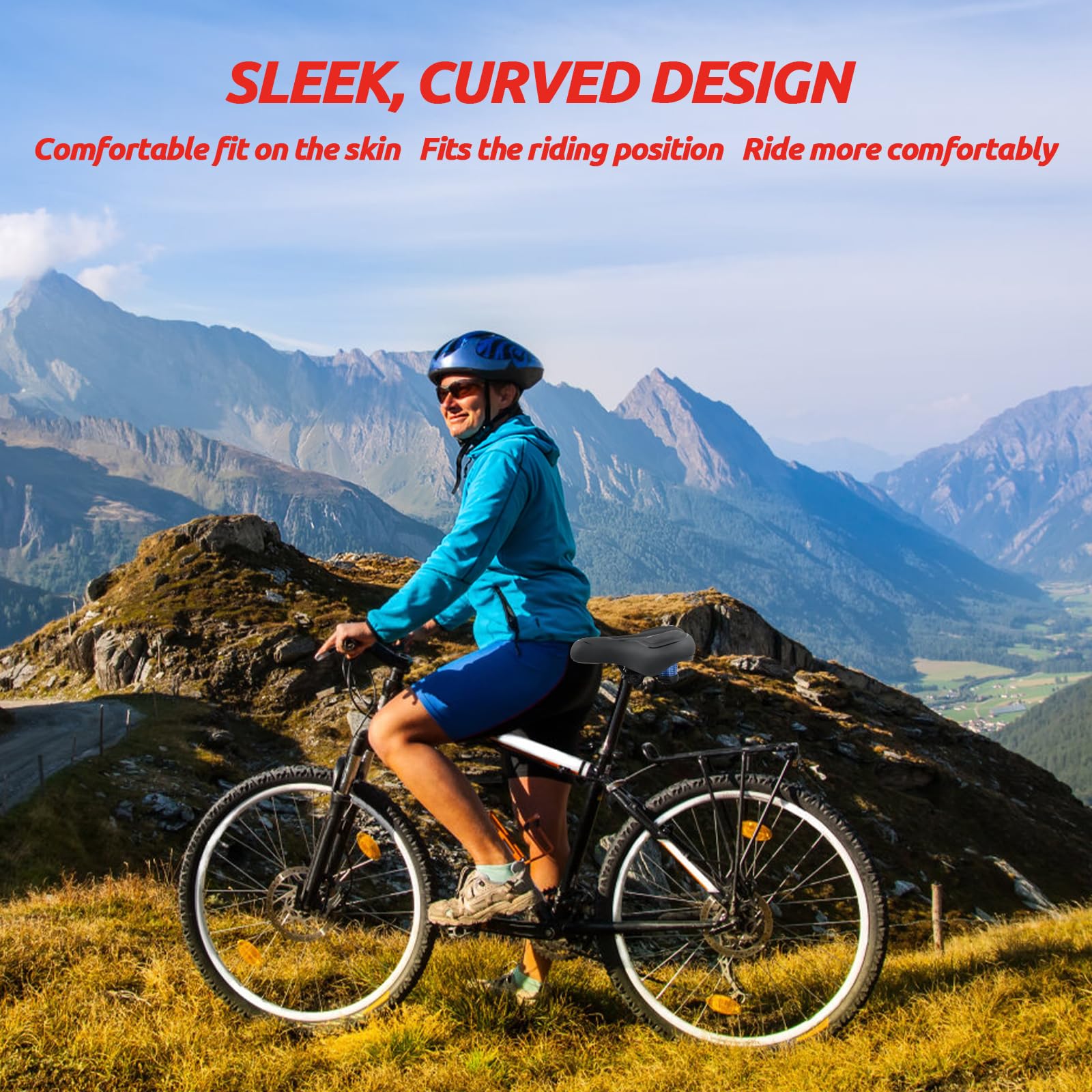 Sella Bici Comoda, Sellino Bici Morbido Donna Uomo, Sella Biciclette Traspirante con Adesivo Riflettenti e Palla Ammortizzanti a Doppia Molla, Sedile Biciclette Ergonomica per MTB/City Bike/Cyclette