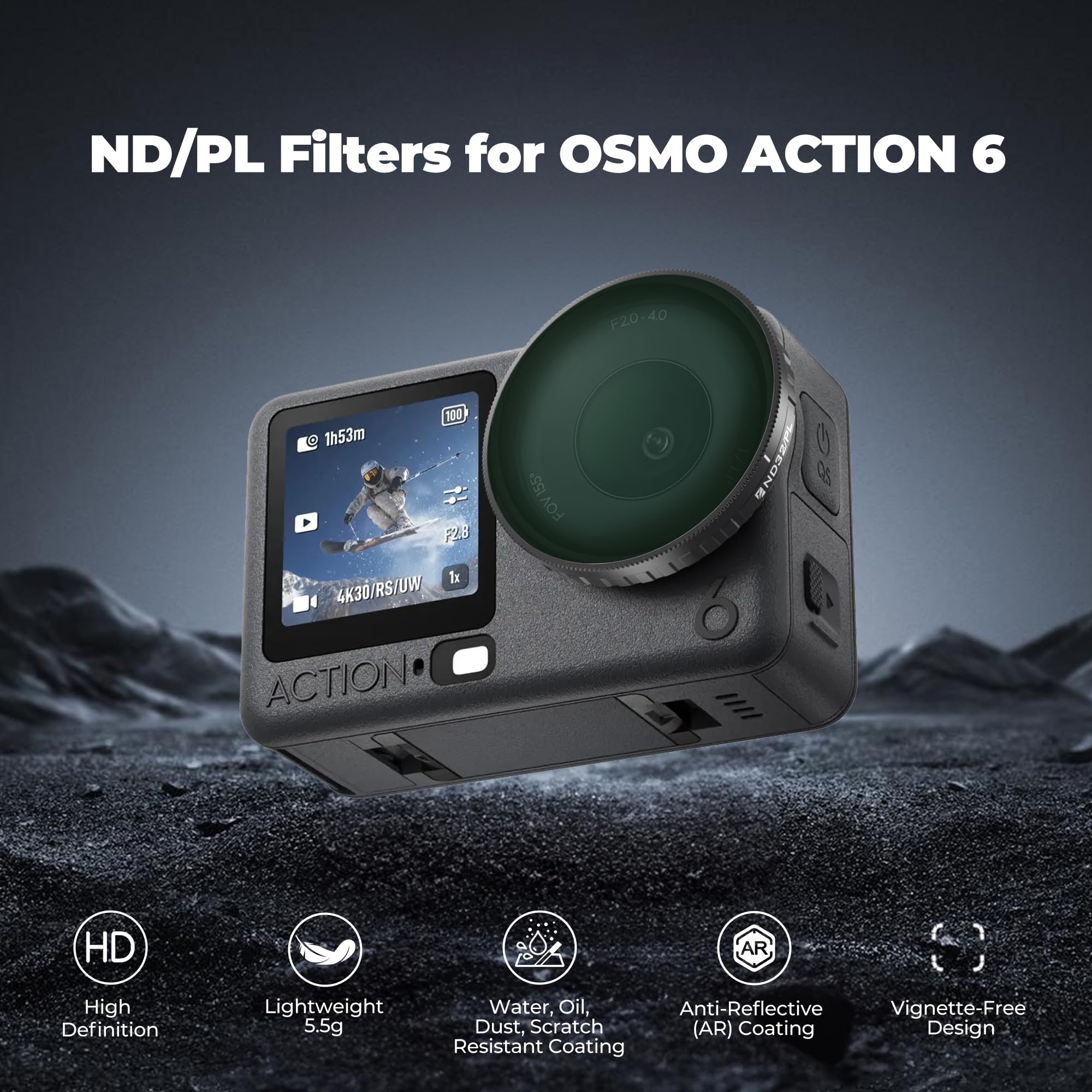 Freewell ND/PL zestaw filtrów polaryzacyjnych do DJL Osmo Action 6 – | ND8/PL, ND16/PL, ND32/PL, ND64/PL niezbędny do nagrywania w świetle dziennym i lepszej przejrzystości