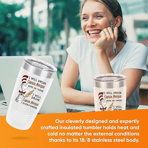 Miniatura 4 de Polar Camel Captain Morgan - Vaso de acero inoxidable aislado al vacío con tapa transparente, gran vaso de viaje de 20 onzas