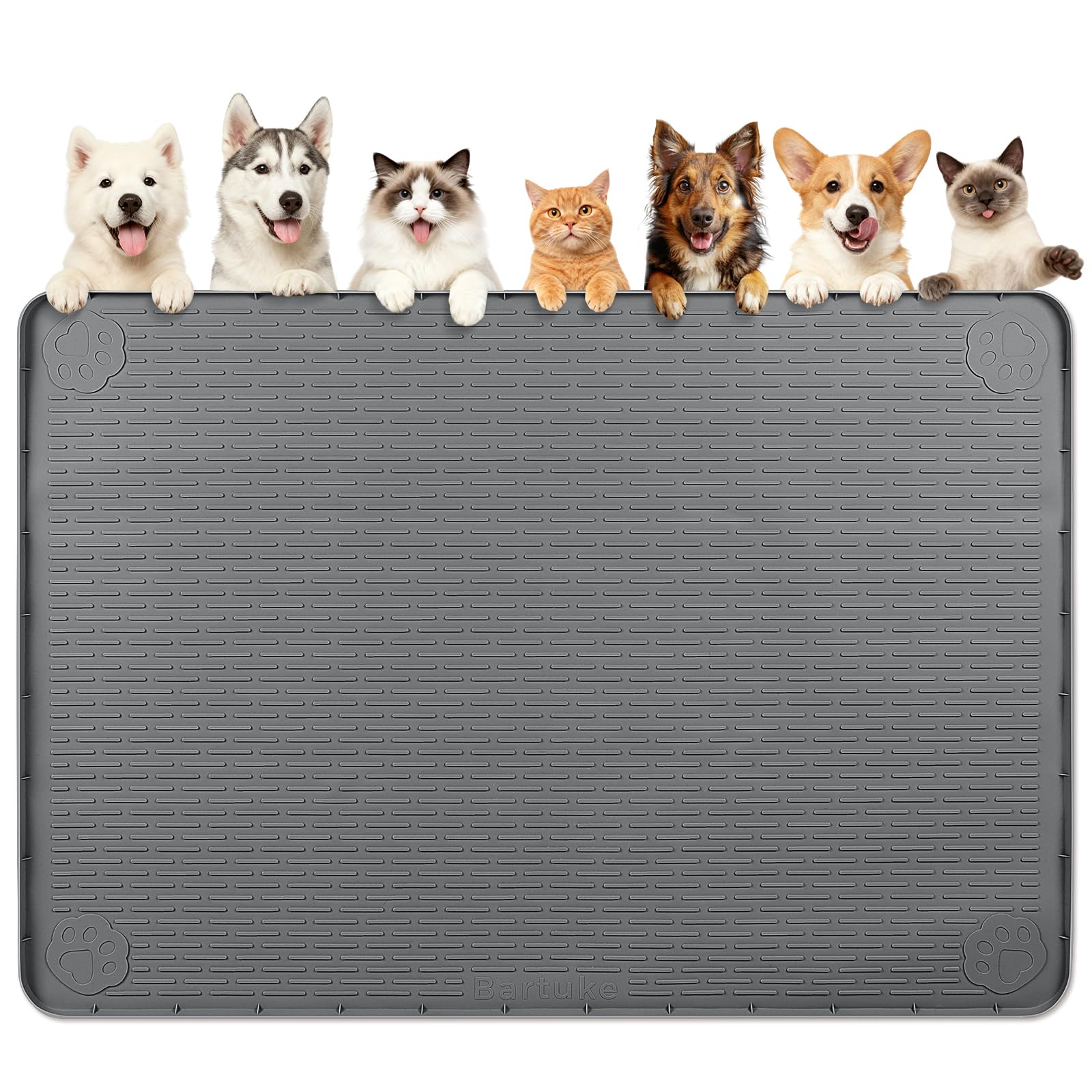Bartuke Dog Food Mat, Extra Large 70" x 45" Silicone Pet Feeding Mat with Raised Edge Pet Placemat for Small, Medium, and Large Pets Non-Slip, Easy to Clean (Dark Grey) โ image 1