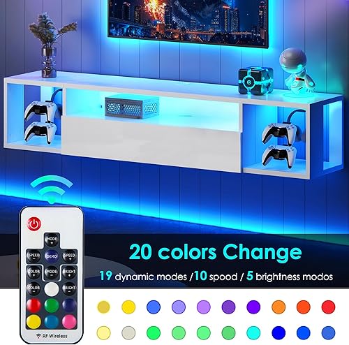Miniatura 3 de DlandHome Soporte flotante para TV con luces LED, estante de TV montado en la pared con luces LED, consola multimedia moderna de centro de