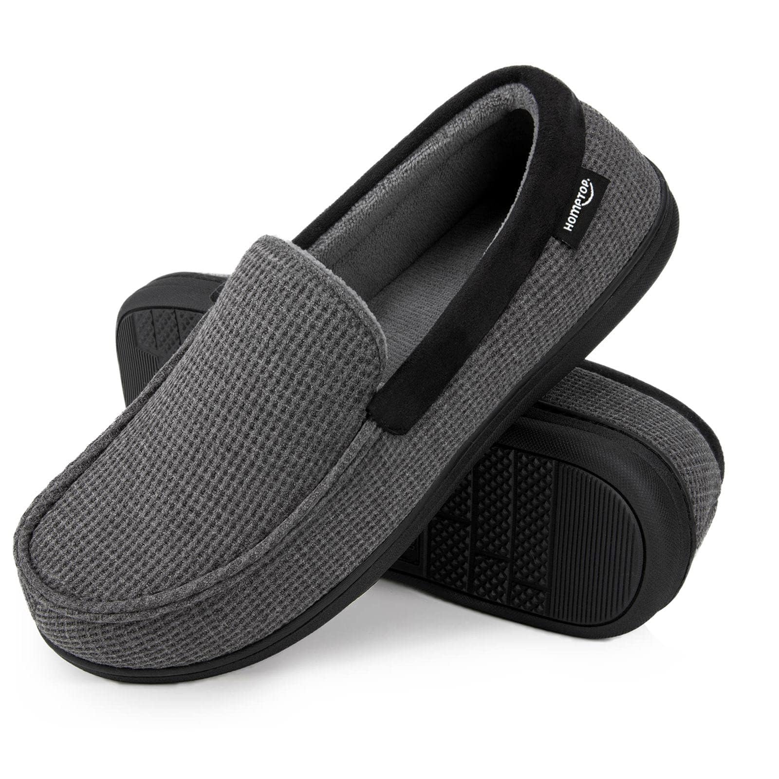 Men's Comfort Memory Foam Moccasin Slippers Breathable Cotton Knit Terry Cloth House Shoes
