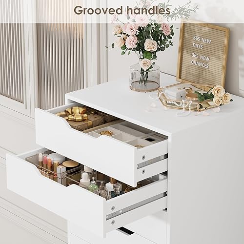 Miniatura 5 de FACBOTALL Cómoda blanca alta, cómoda de 8 cajones con asas ranuradas, cómodas altas blancas, cómoda moderna con gran espacio de almacenamiento para