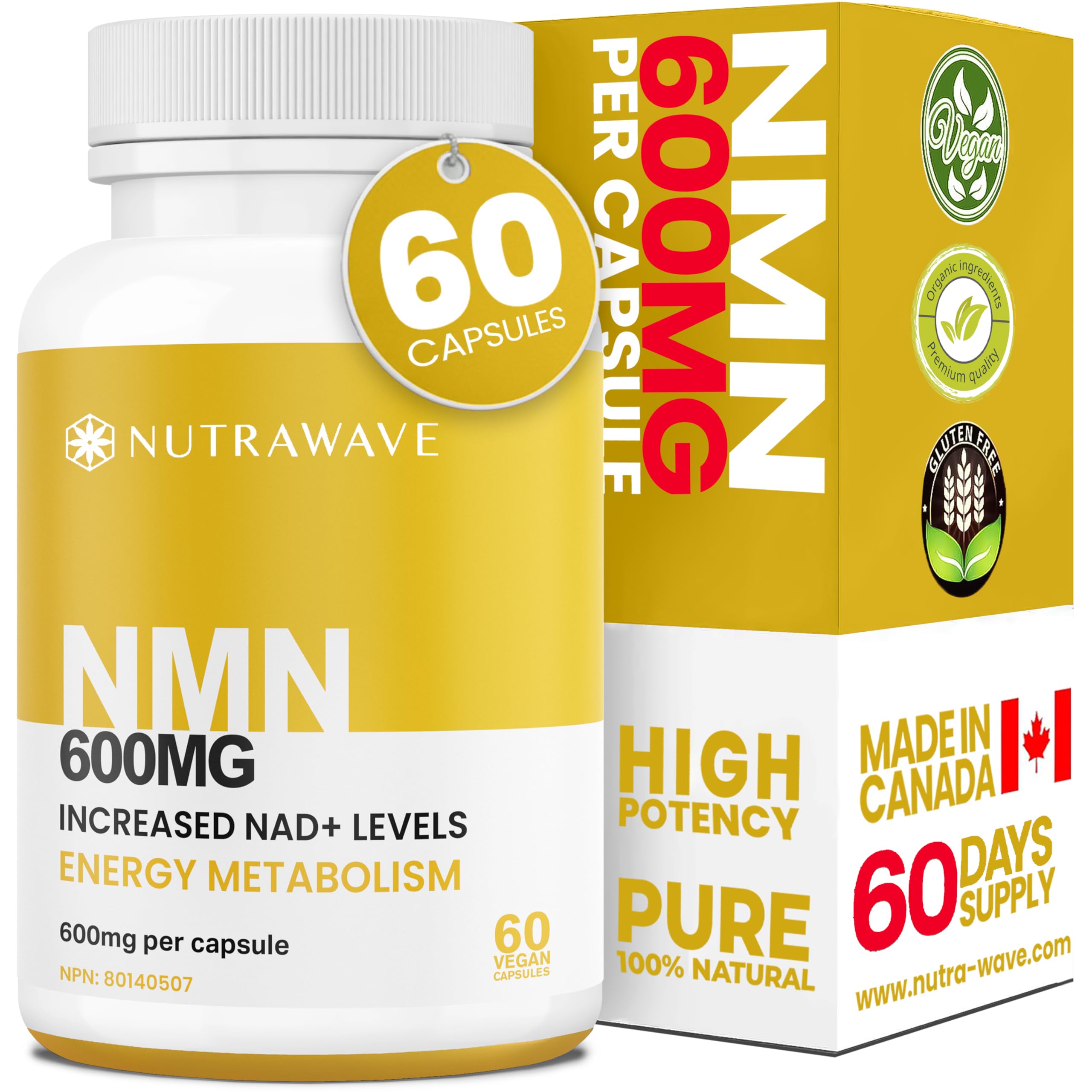Nutrawave High Potency NMN Supplement Canada – 600mg NMN | Pure