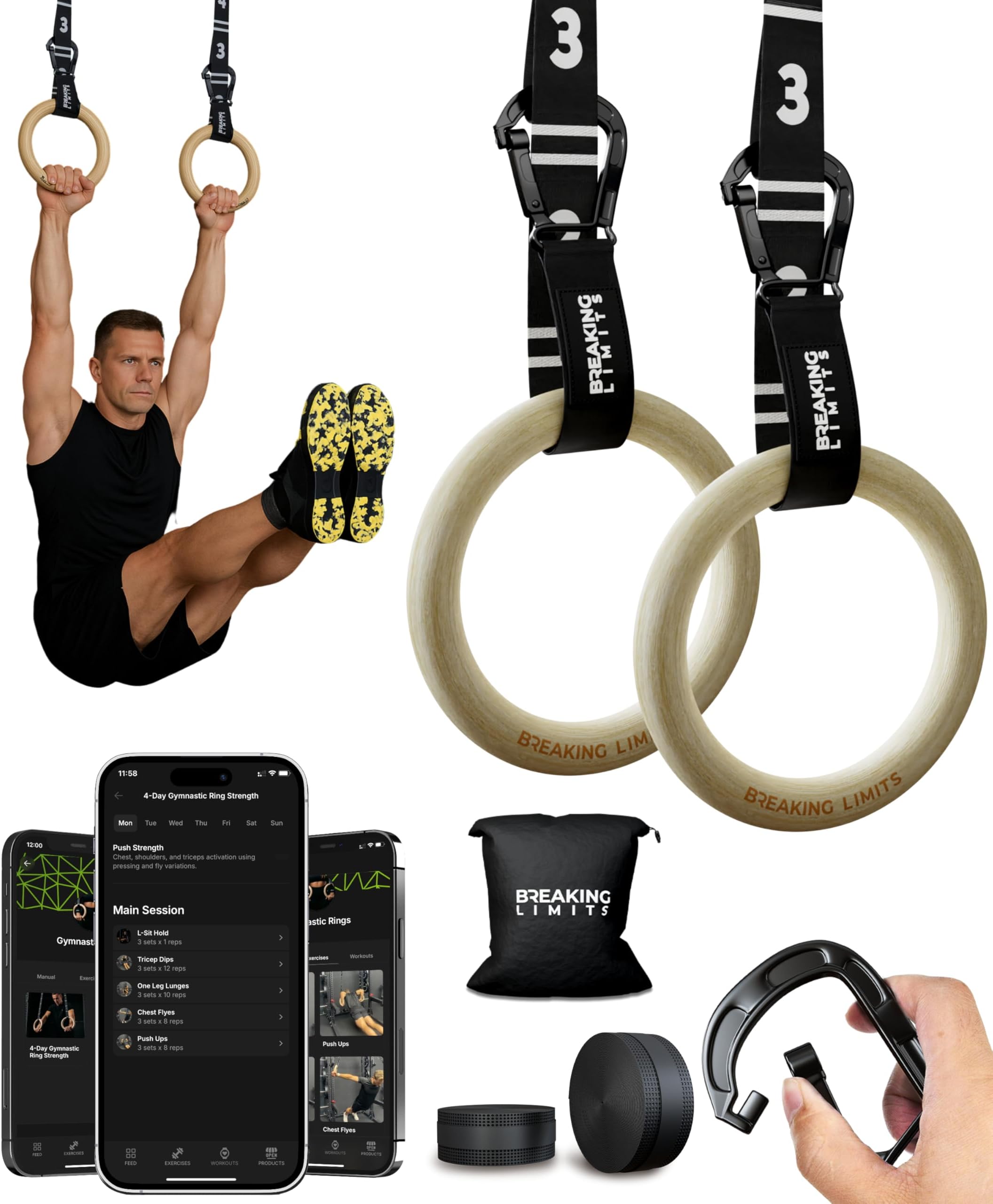 – Gymnastics Rings - Gymnastic Rings & Gym Rings - Calisthenics Rings for Strength Training - Olympic Rings for Home Workouts - Wooden Pull Up Rings with Adjustable Straps