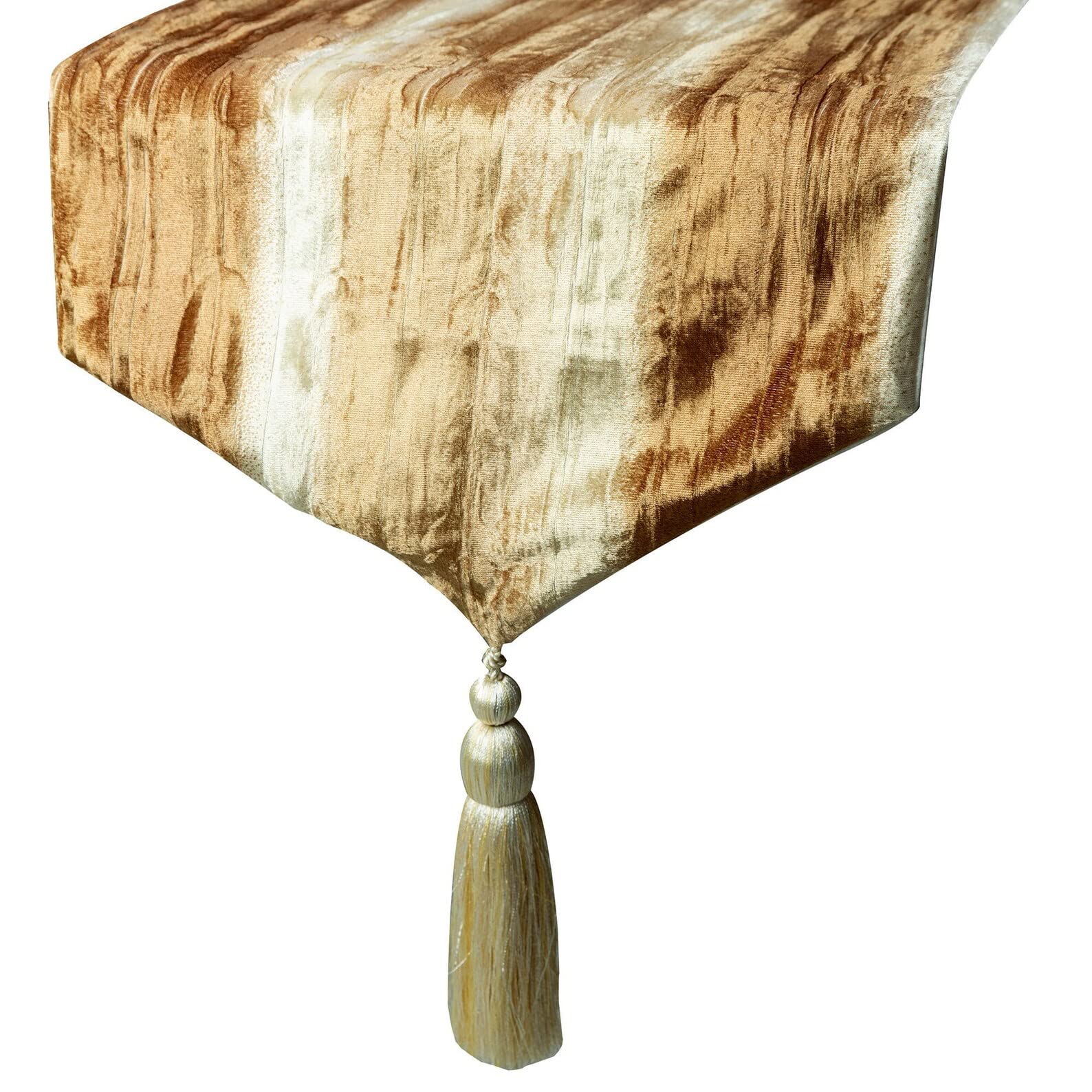 The HomeCentric Decorative Gold Table Runner 8 Seater Table Runner (14 x 108 inch), Ombre, Crushed Velvet & Tassles Table Runner, Velvet fabric Table Linen, Ombre Pattern Modern - Ombre Treasure — image 1