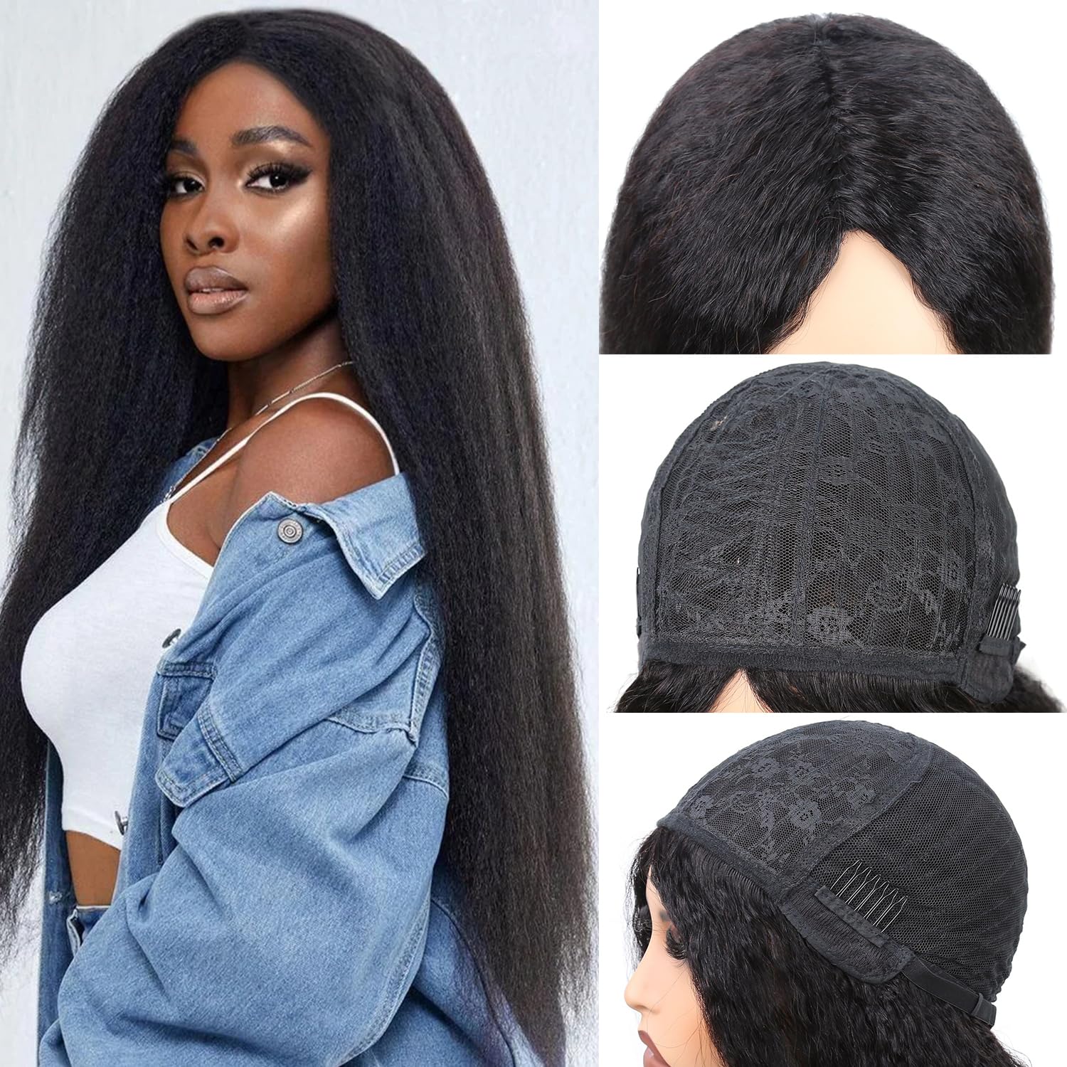 Perücke aus menschlichem Yaki-Haar, gerade, menschliches Haar, für Damen, 180 % Dichte, Perücke für Damen, natürlich, brasilianisch, klebstofffrei, Kinky Straight, menschliches Haar, natürliches