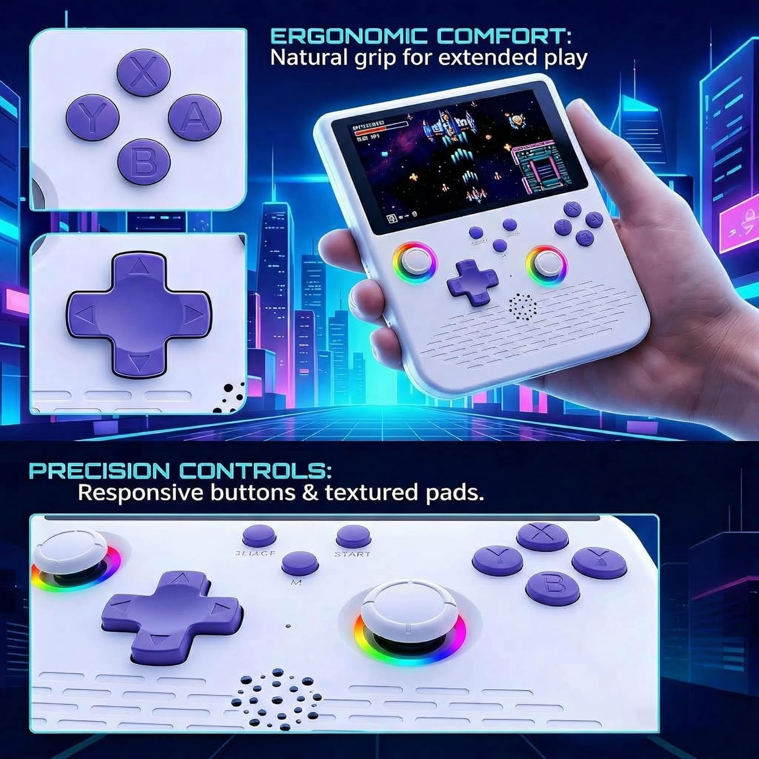 Handheld Game Console, 5 Inch Large Screen Retro Gaming Console with 64GB Storage & 4000mAh Battery, Supports 34+ Emulators, Portable Video Game Player for Kids & Adults - White