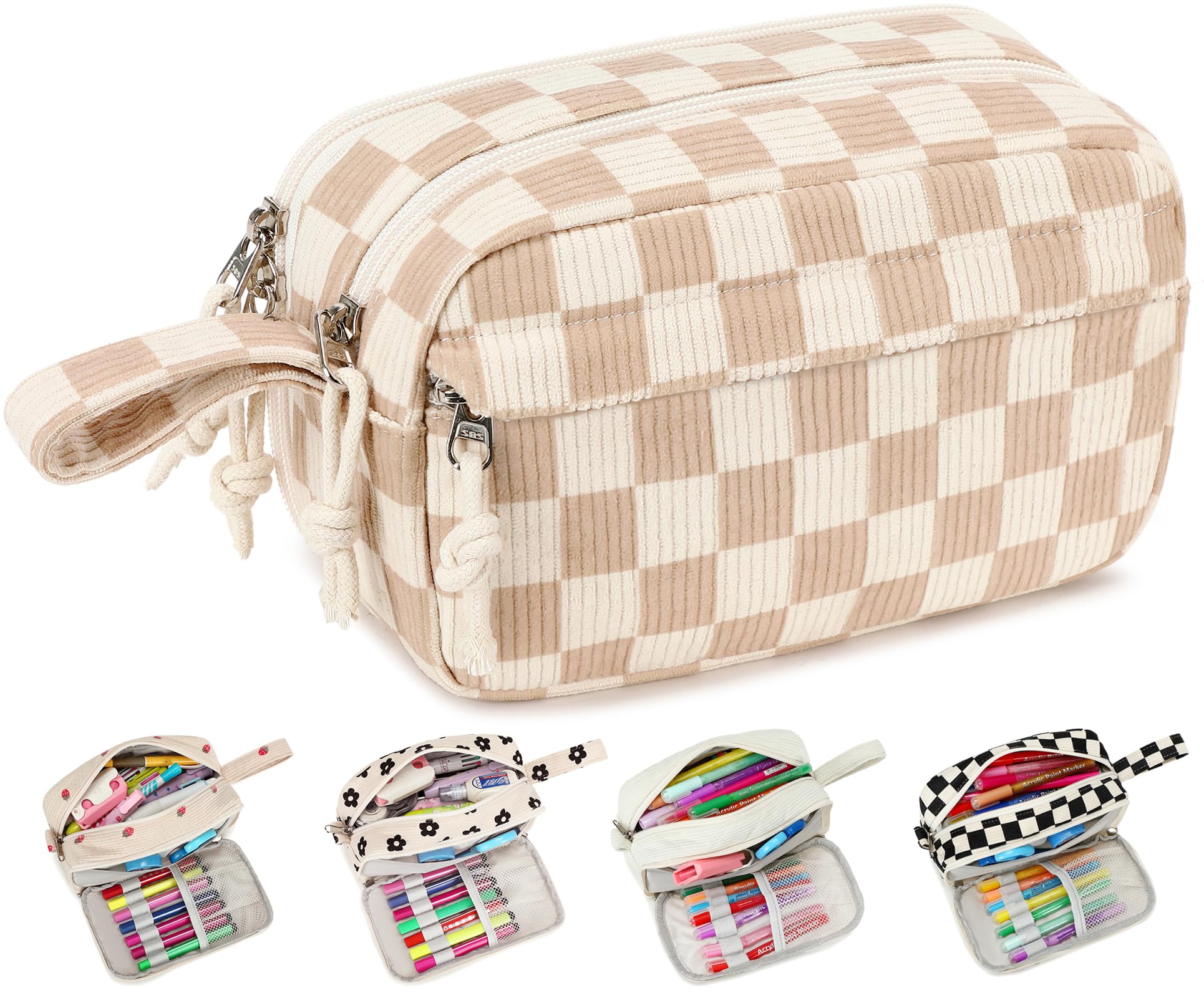 Bluboon Big Capacity Pencil Case Pencil Pouch Pen Case School Supplies Cute Pencil Box Pencil Bag for Teen Girls Boys Women Man (Brown White Checked)