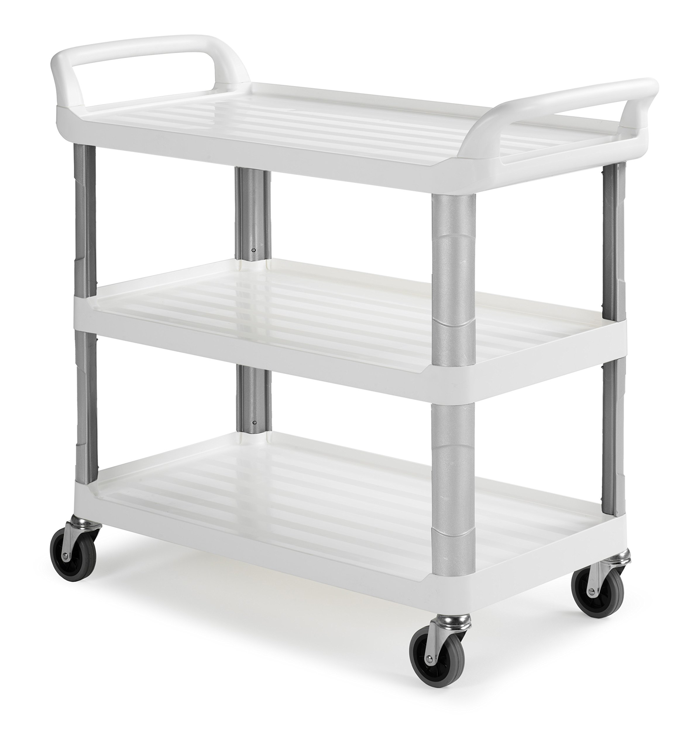 0F003800W Shelf Carrello a Tre Ripiani con Ruote da 100 mm, in Polipropilene, Montanti in Polipropilene, Bianco