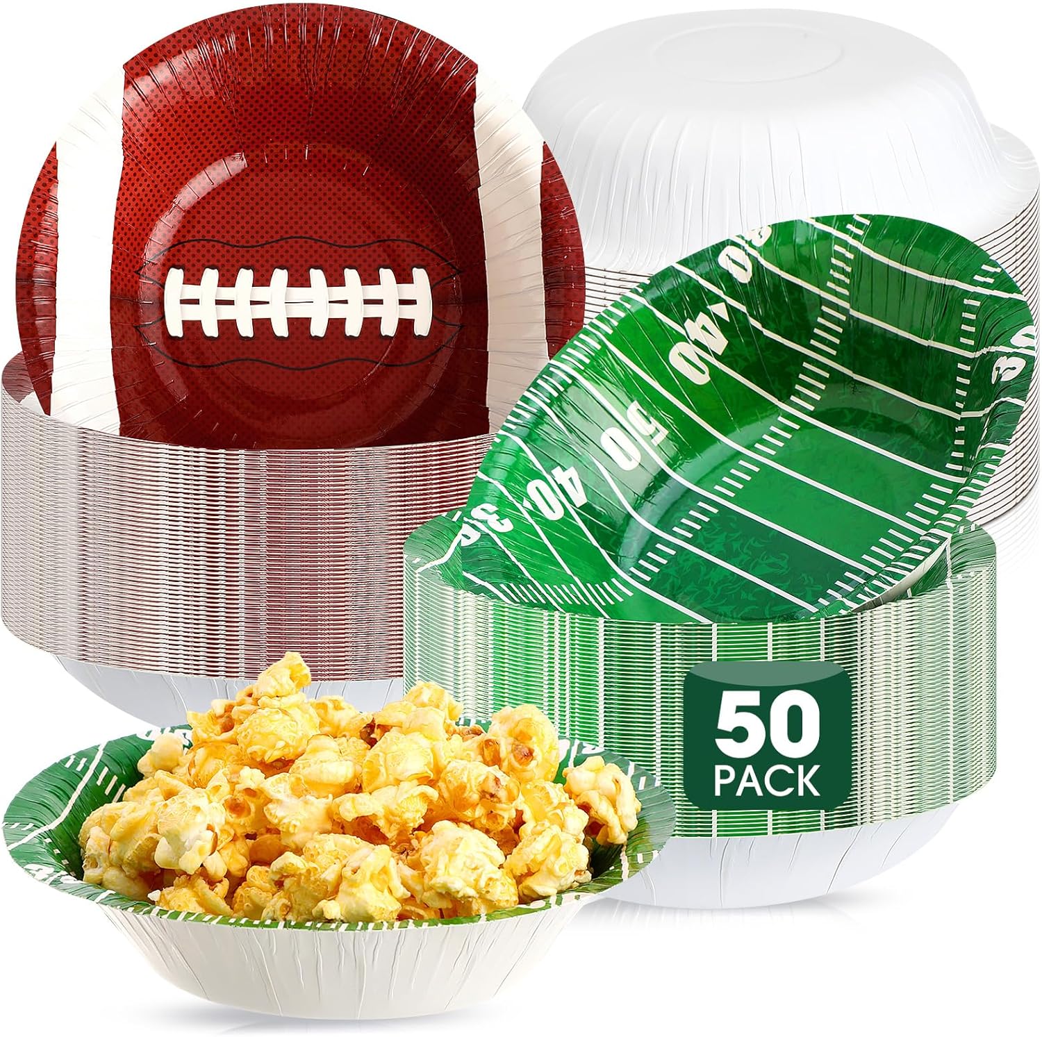 Ziliny 30 Pcs 16 oz Football Paper Bowls Football Party Snack Bowls Supplies for Game Day Hot Cold Soup Salad Dessert Home Cereal Holiday Decoration