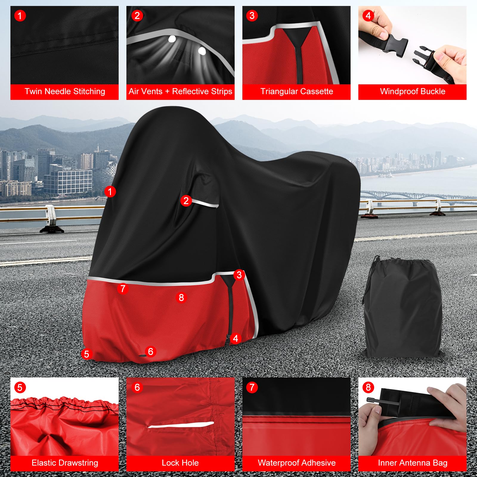 Motorhoes voor buiten, geschikt voor Piaggio mp3 400/500 (met kofferbak), 420D Oxford-stof waterdicht motorhoes motorafdekzeil