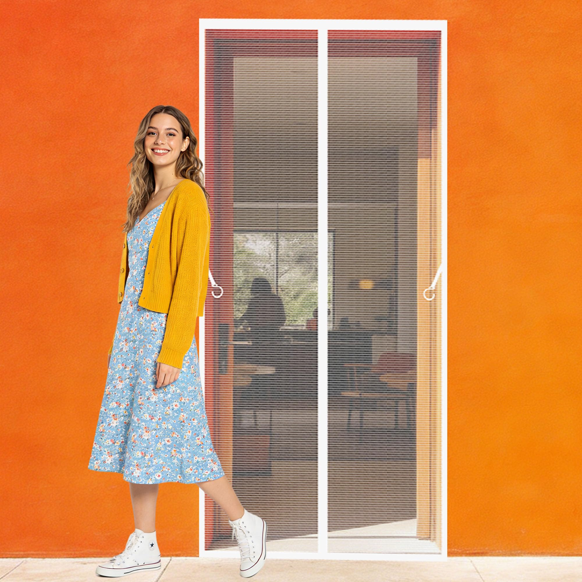 Magnetic Door Screen 111 x 217 cm Self Sealing Door Fly Screen Keeps Bugs Out for Balcony Room, Bedroom, Kitchen, Children's Room, Single Sliding Room., White