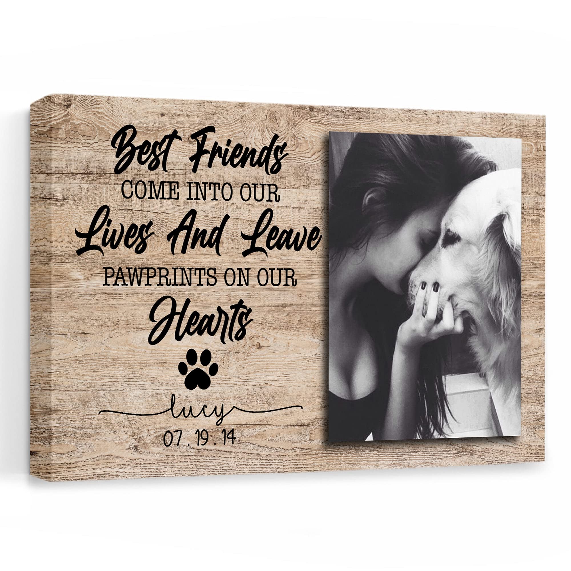 MySoulAndSpirit Store - Personalized Photo Name Pet Memorial Canvas Home Wall Art Decor, Best Friends Come Into Our Lives And Leave Pawprints On Our Hearts Pet Loss Canvas, Cat Dog Loss Gift (24