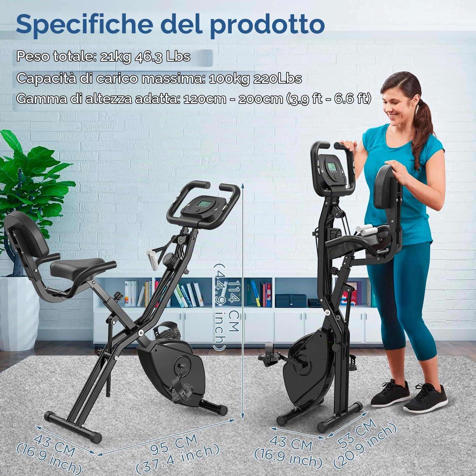 Bicicletta Cyclette Pieghevole da Casa, Bike Fitness Silenzioso con 8 Livelli di Resistenza Magnetica, Display LCD, Design Compatto Salvaspazio per Allenamento Cardio Indoor